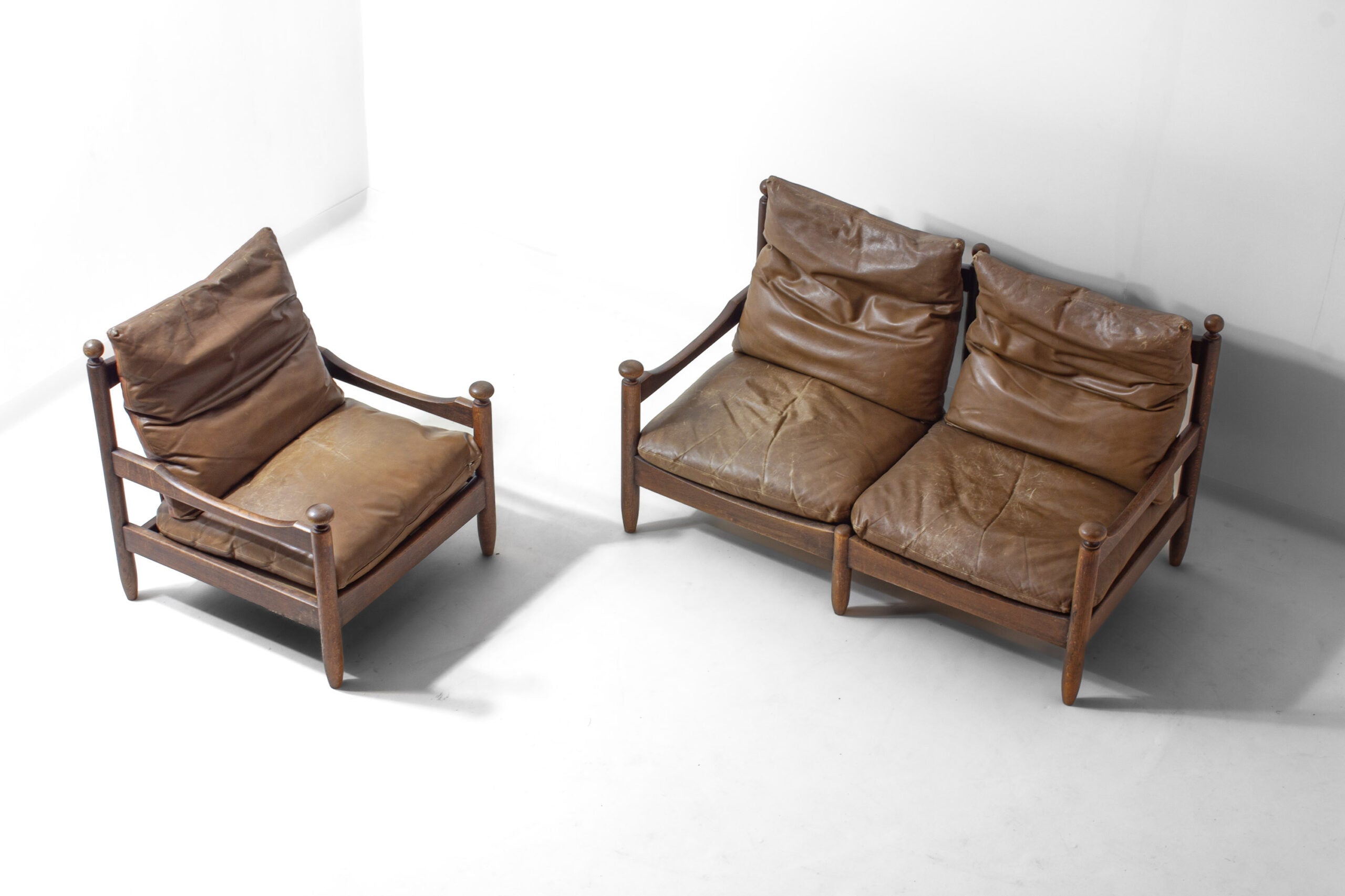 French_Oak_and_Leather_Lounge_Chair,_1950s