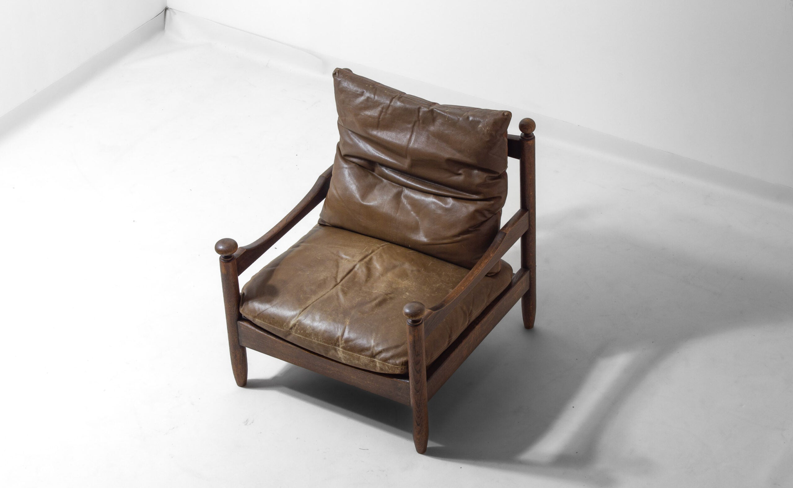 French_Oak_and_Leather_Lounge_Chair,_1950s