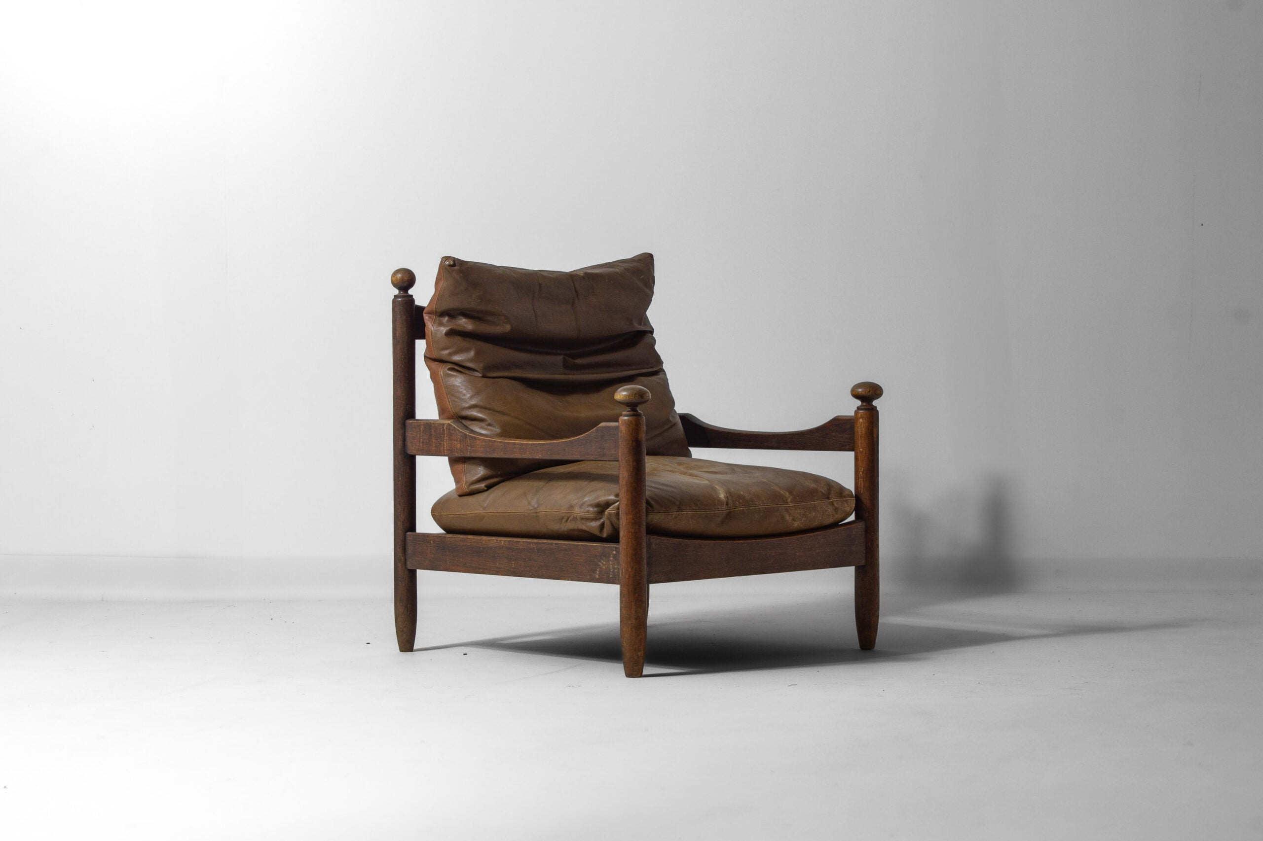 French_Oak_and_Leather_Lounge_Chair,_1950s