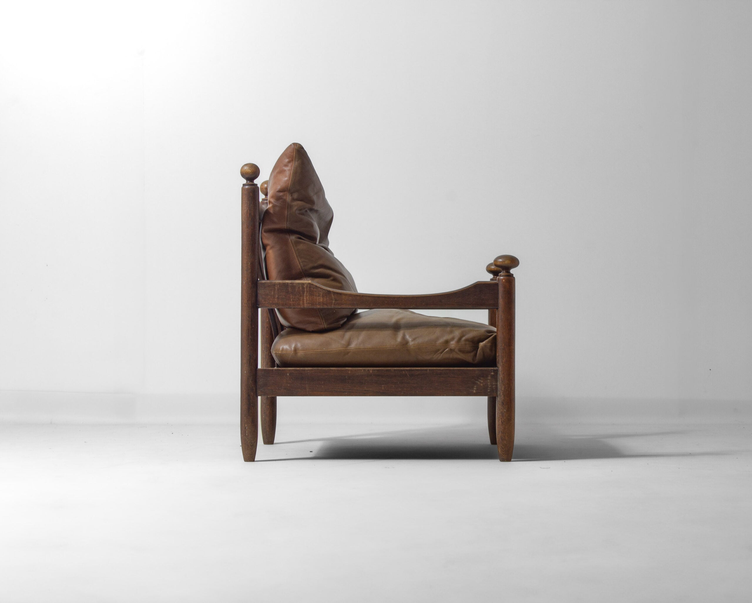 French_Oak_and_Leather_Lounge_Chair,_1950s