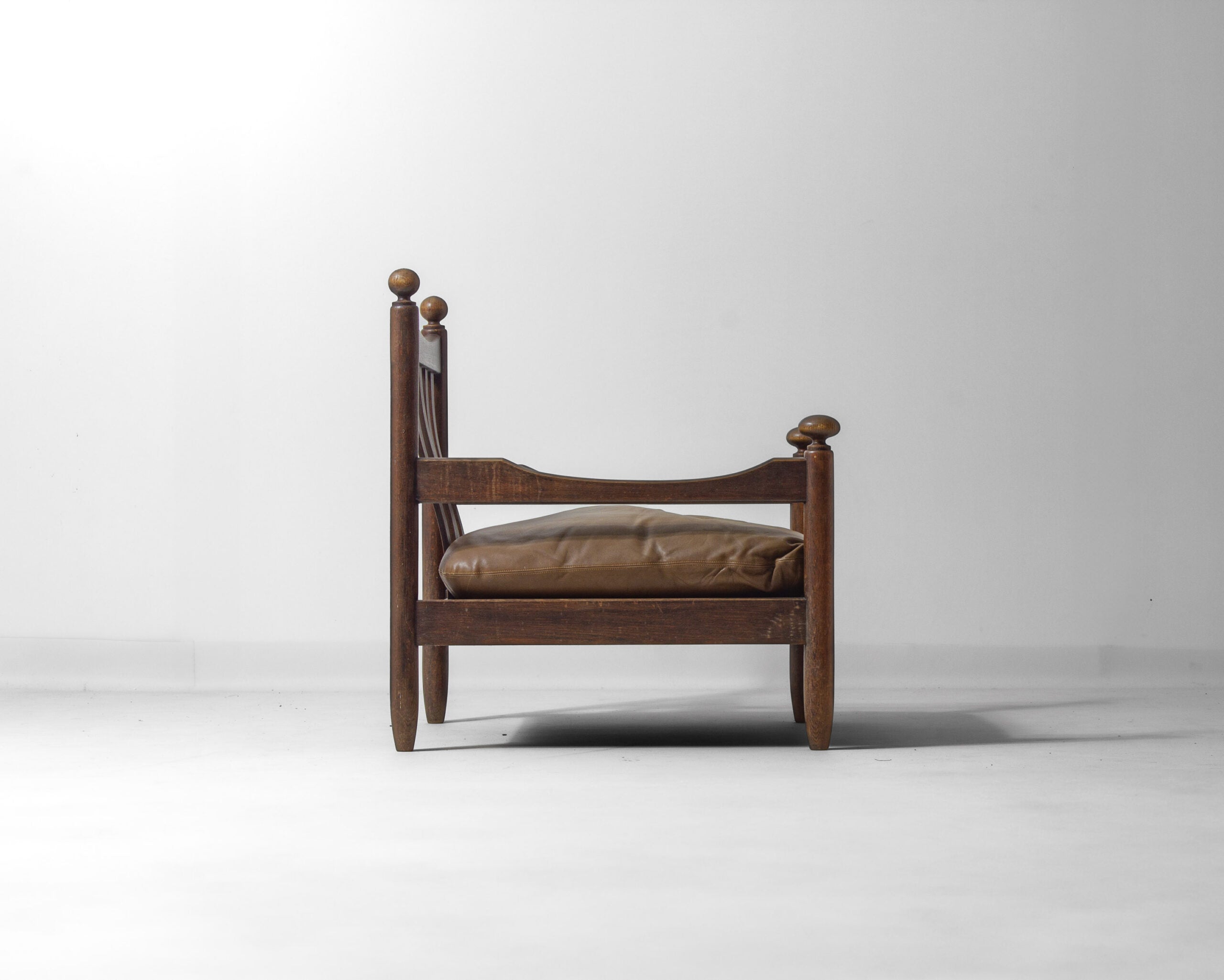 French_Oak_and_Leather_Lounge_Chair,_1950s