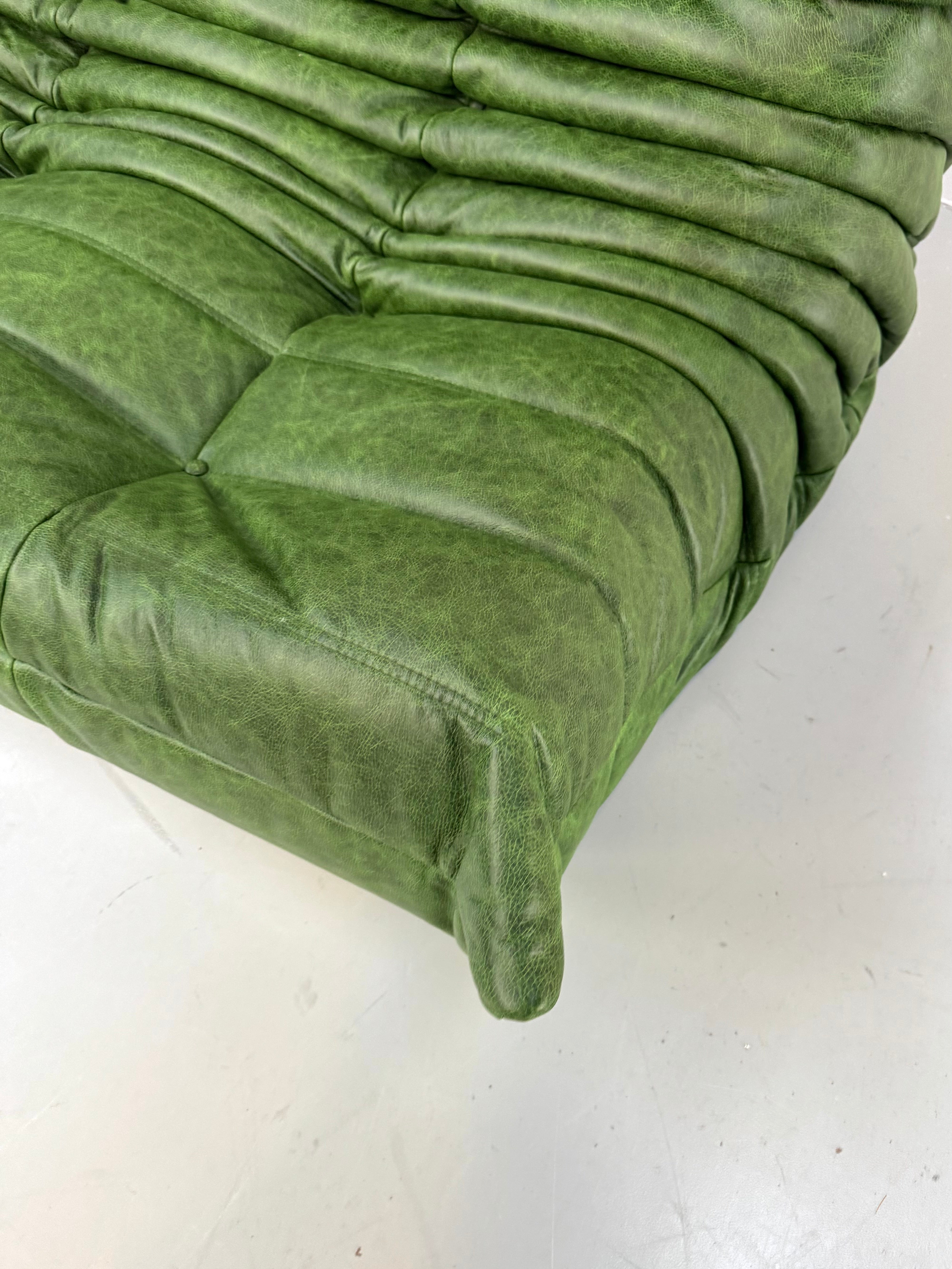 Togo_Sofa_by_Michel_Ducaroy_for_Ligne_Roset,_Restored_Green_Leather_Upholstery,_French_Design