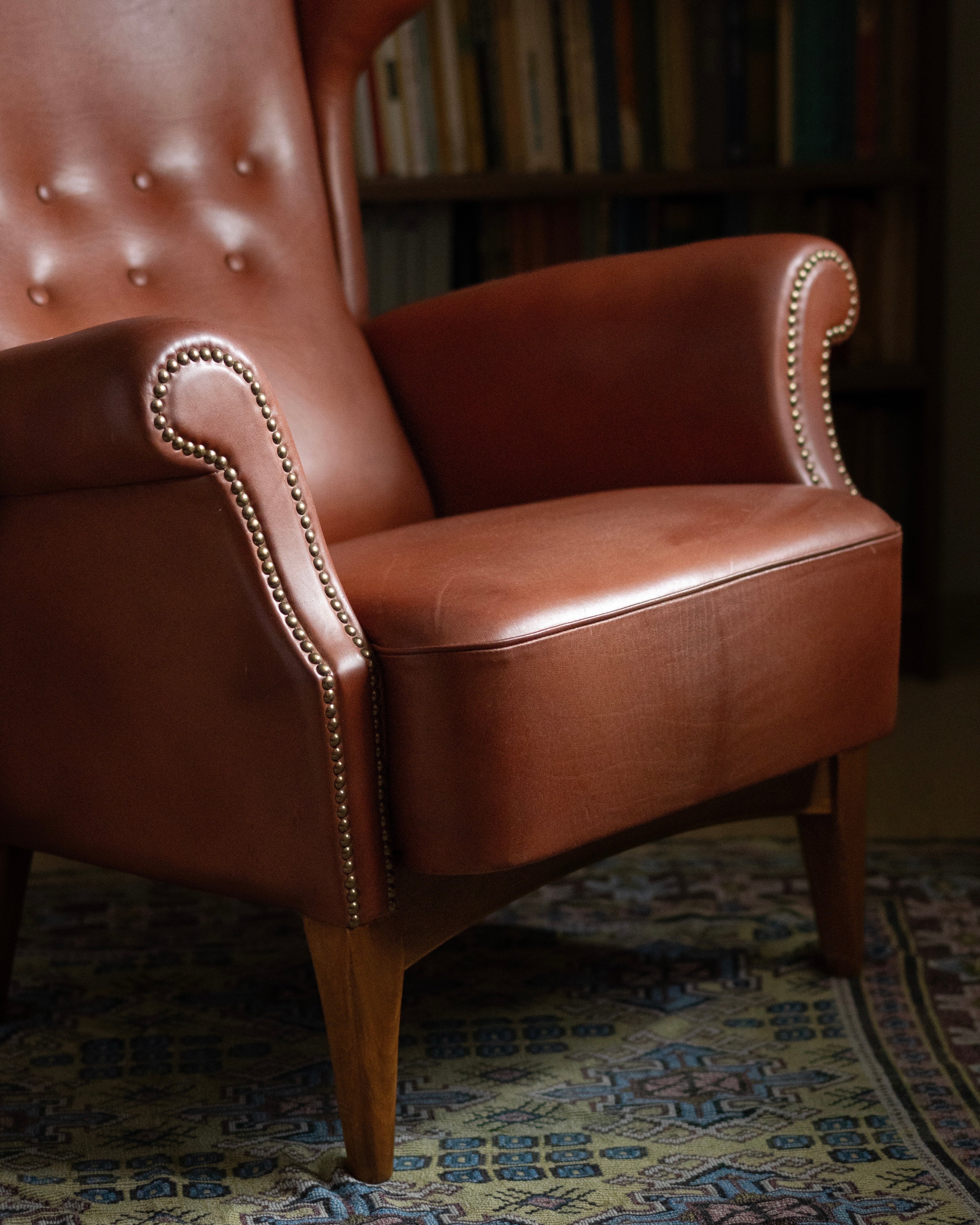Leather_Armchair_by_Fritz_Hansen_with_Brass_Nail_Trim,_Denmark_1940s–1950s