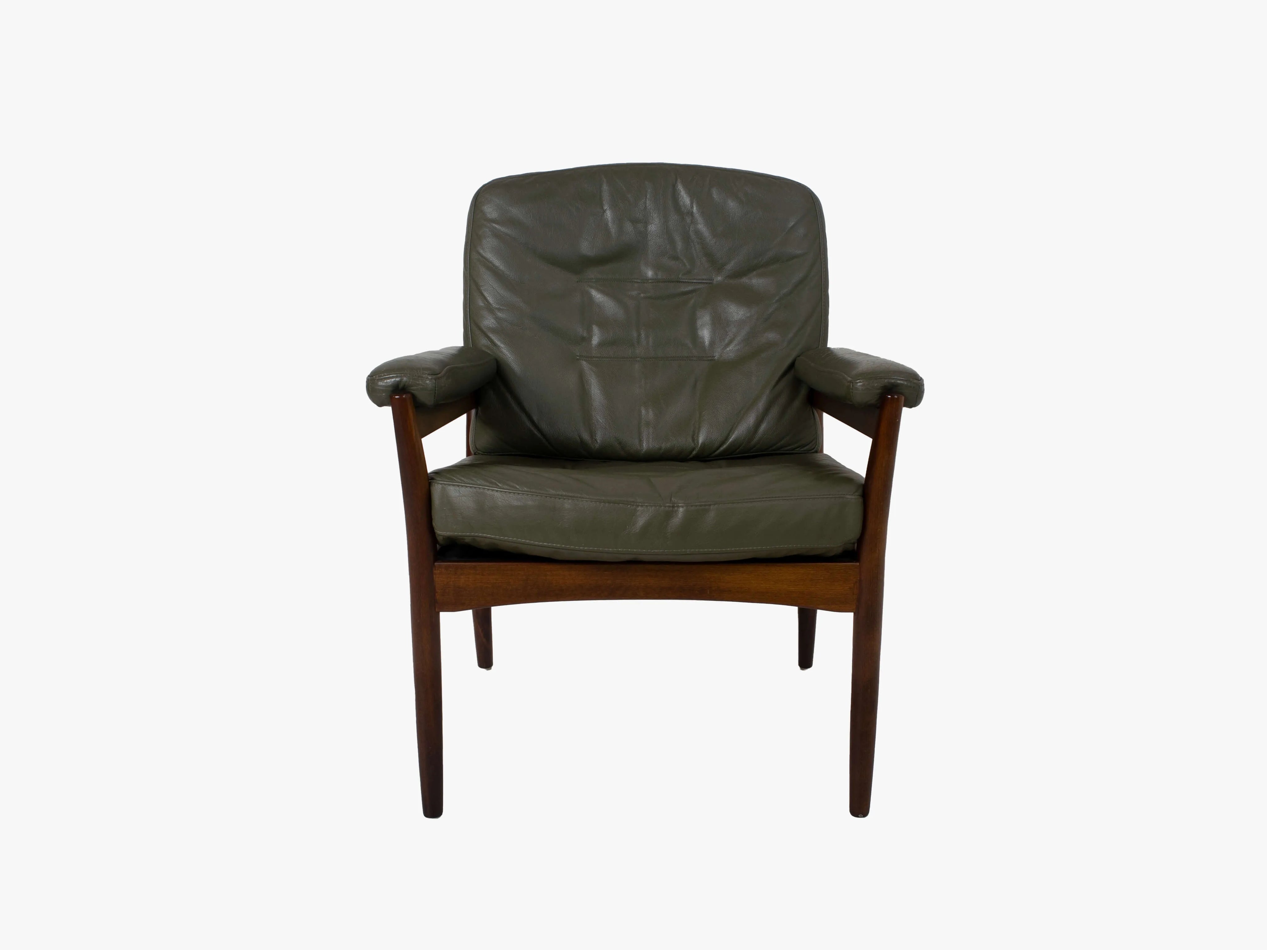 G-Mobel_Easy_Chair_in_Green_Leather_for_Göte_Möbler,_Sweden_1970s