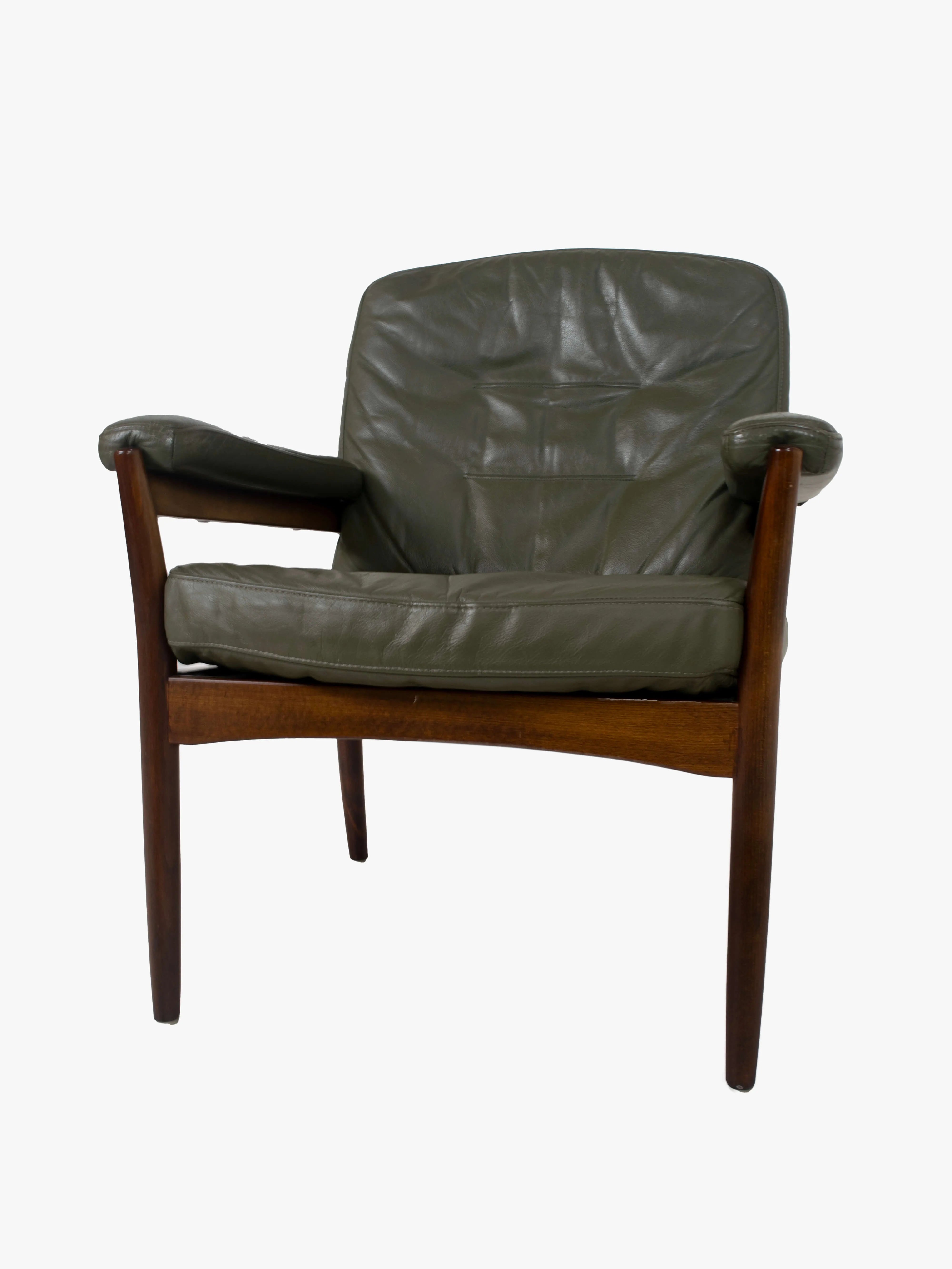 G-Mobel_Easy_Chair_in_Green_Leather_for_Göte_Möbler,_Sweden_1970s