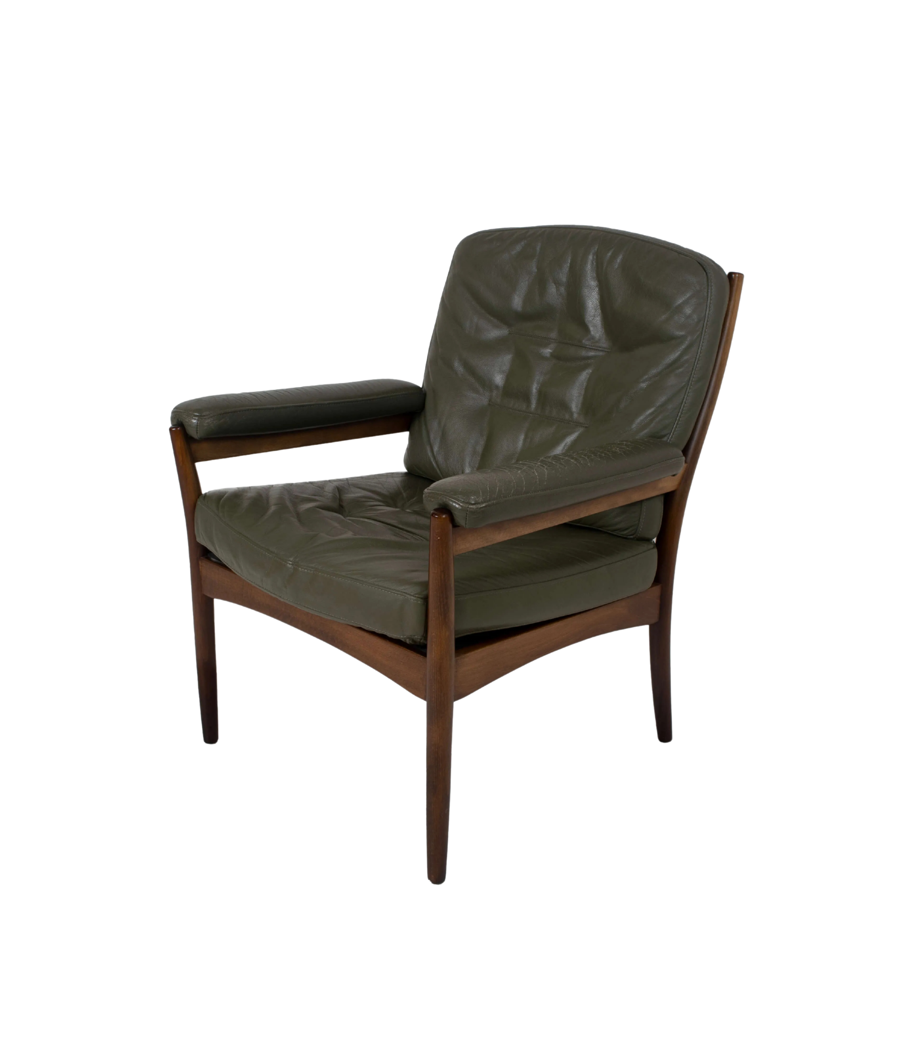 G-Mobel_Easy_Chair_in_Green_Leather_for_Göte_Möbler,_Sweden_1970s