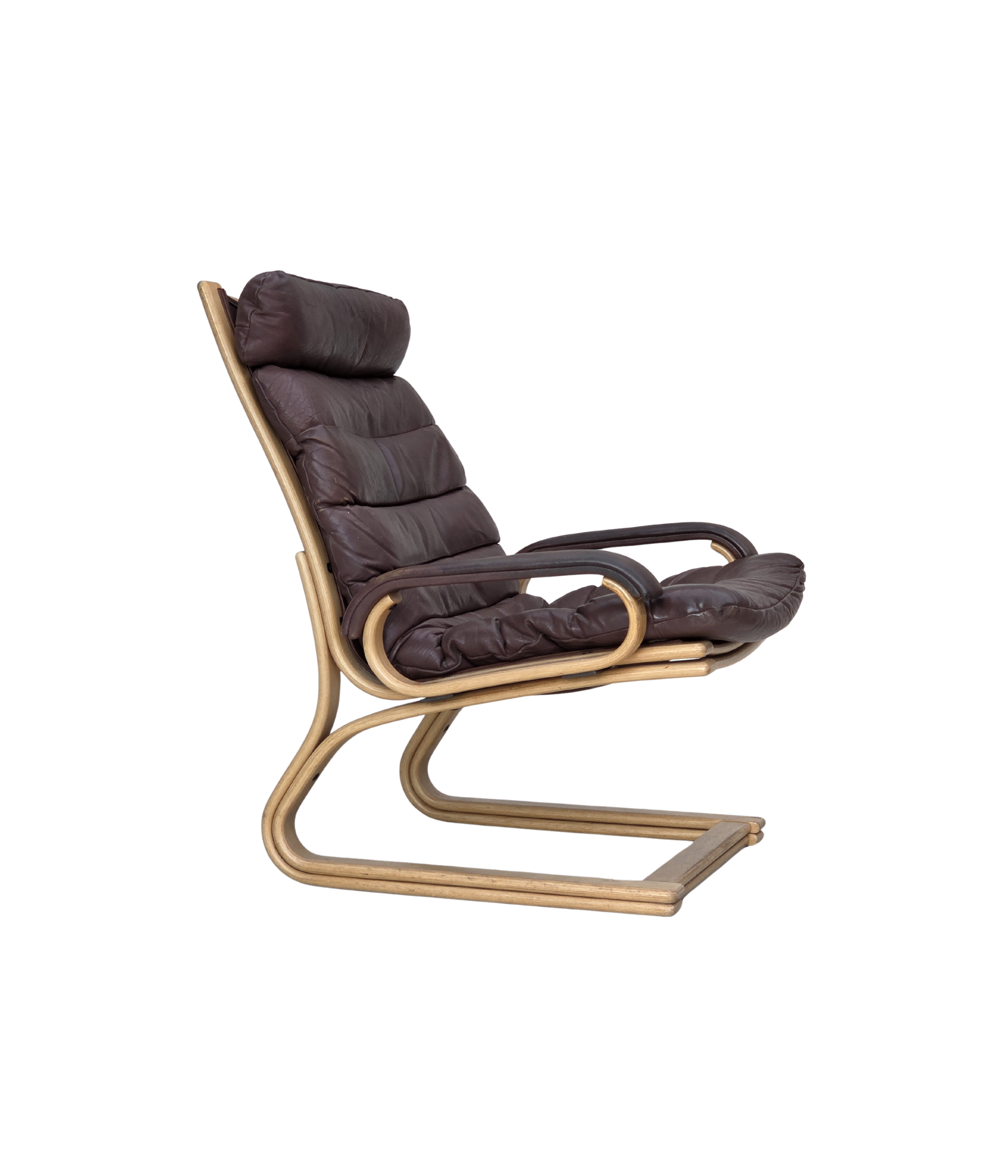 Georg_Thams_Danish_Armchair_for_Bramin_Møbler_in_Brown_Leather_and_Bent_Beech,_Denmark,_1970s