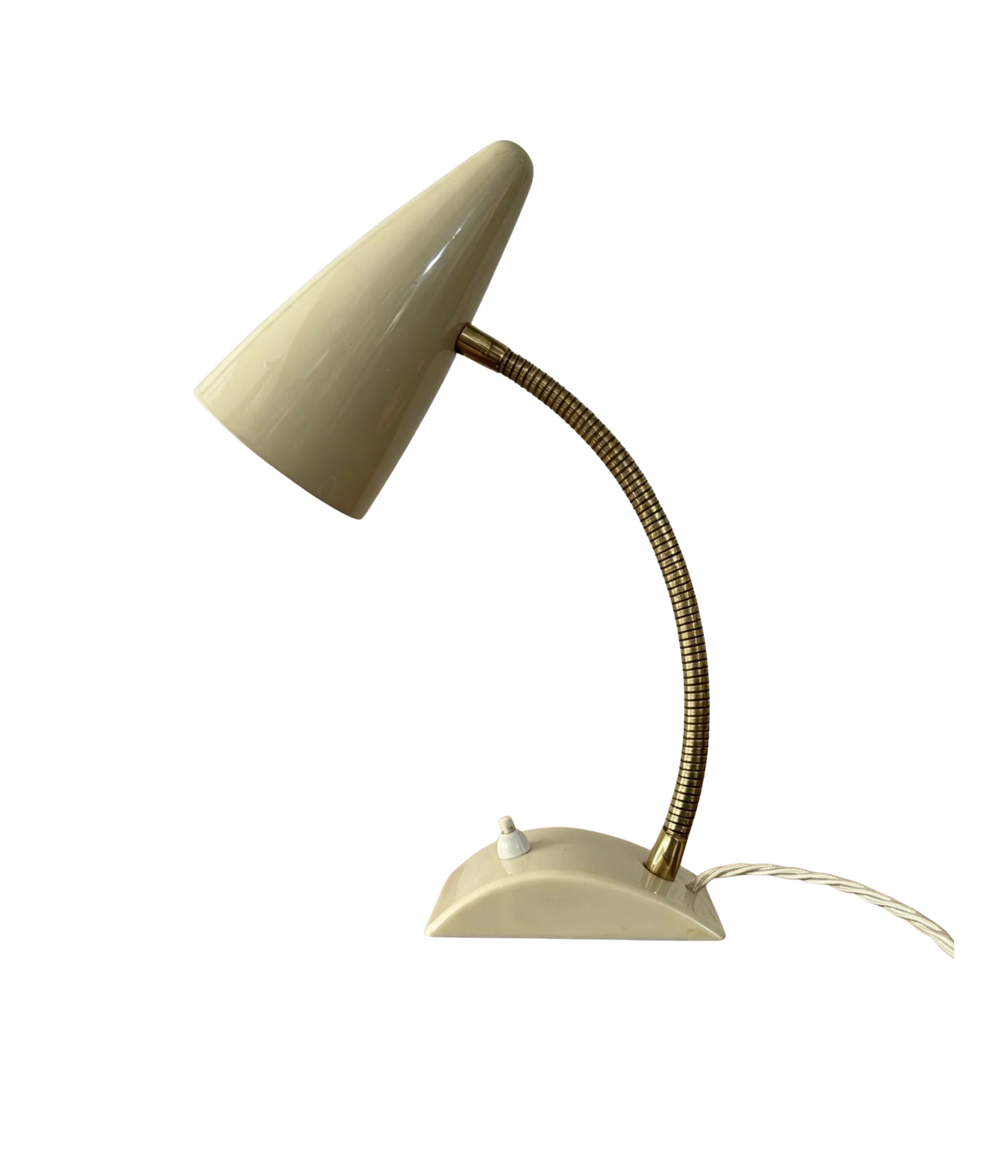 German_Gooseneck_Table_Lamp_in_Bakelite_and_Brass,_Germany,_1960s