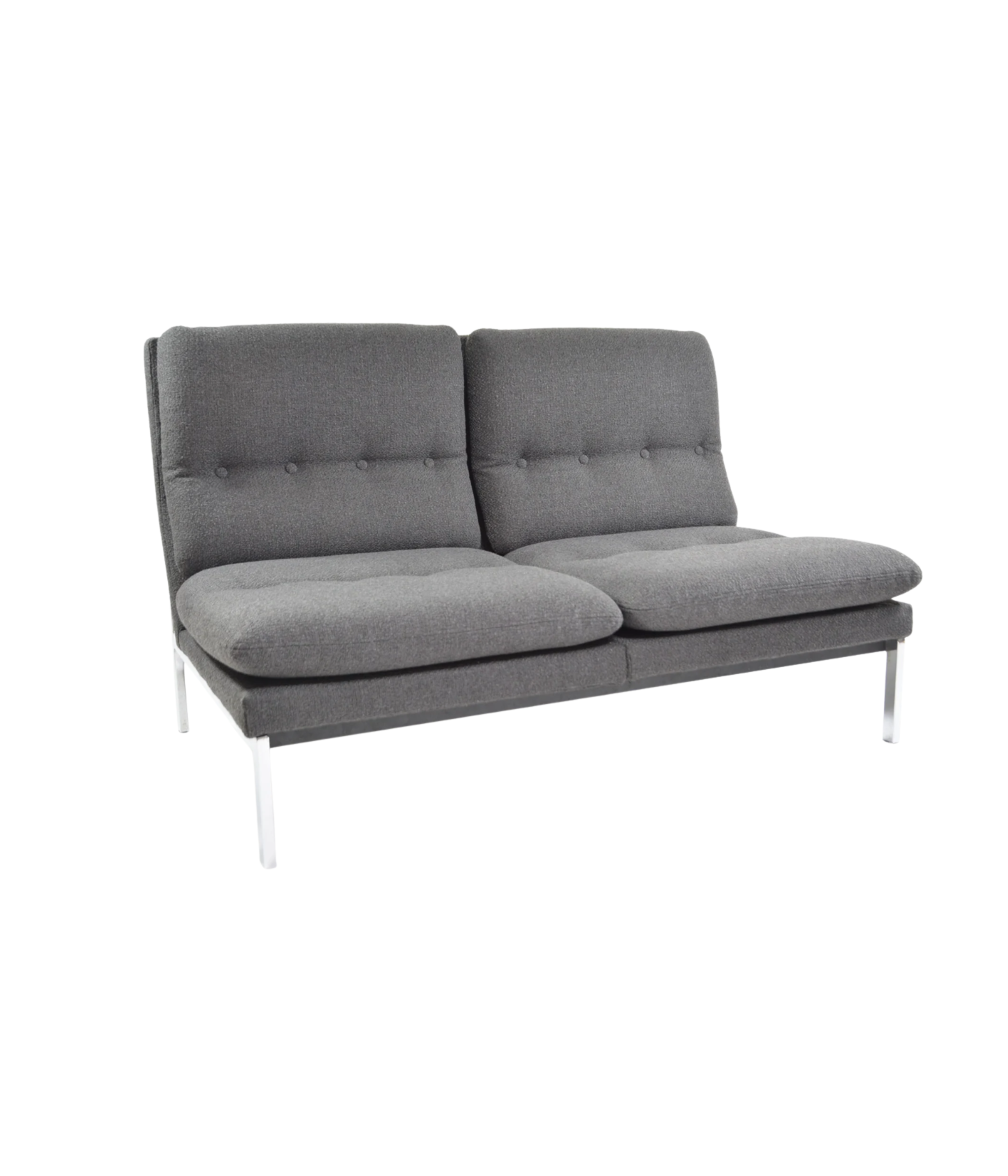German_Modernist_Bench_in_Anthracite_Grey_Fabric_and_Chrome