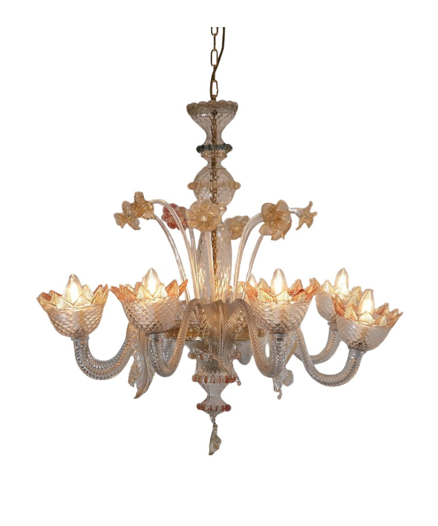 Murano_Glass_Flower_Chandelier_with_Gilt_Accents,_1960s,_Italy