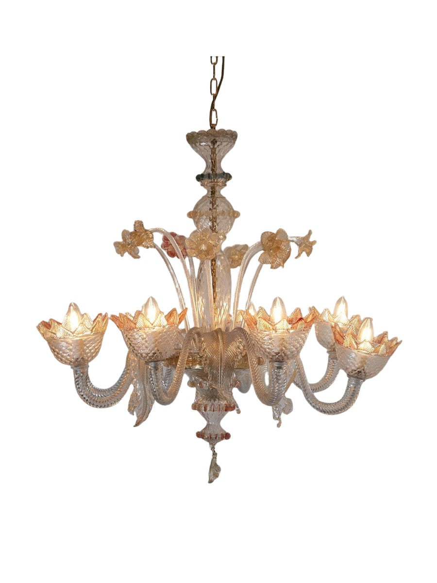 Murano_Glass_Flower_Chandelier_with_Gilt_Accents,_1960s,_Italy