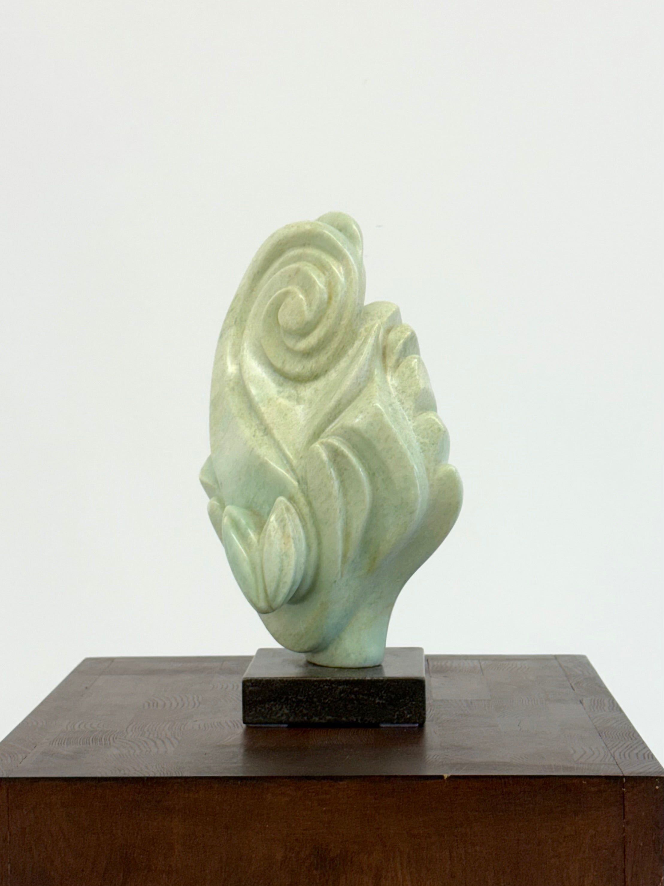 1980s_Freeform_Green_Stone_Sculpture_on_Marble_Base
