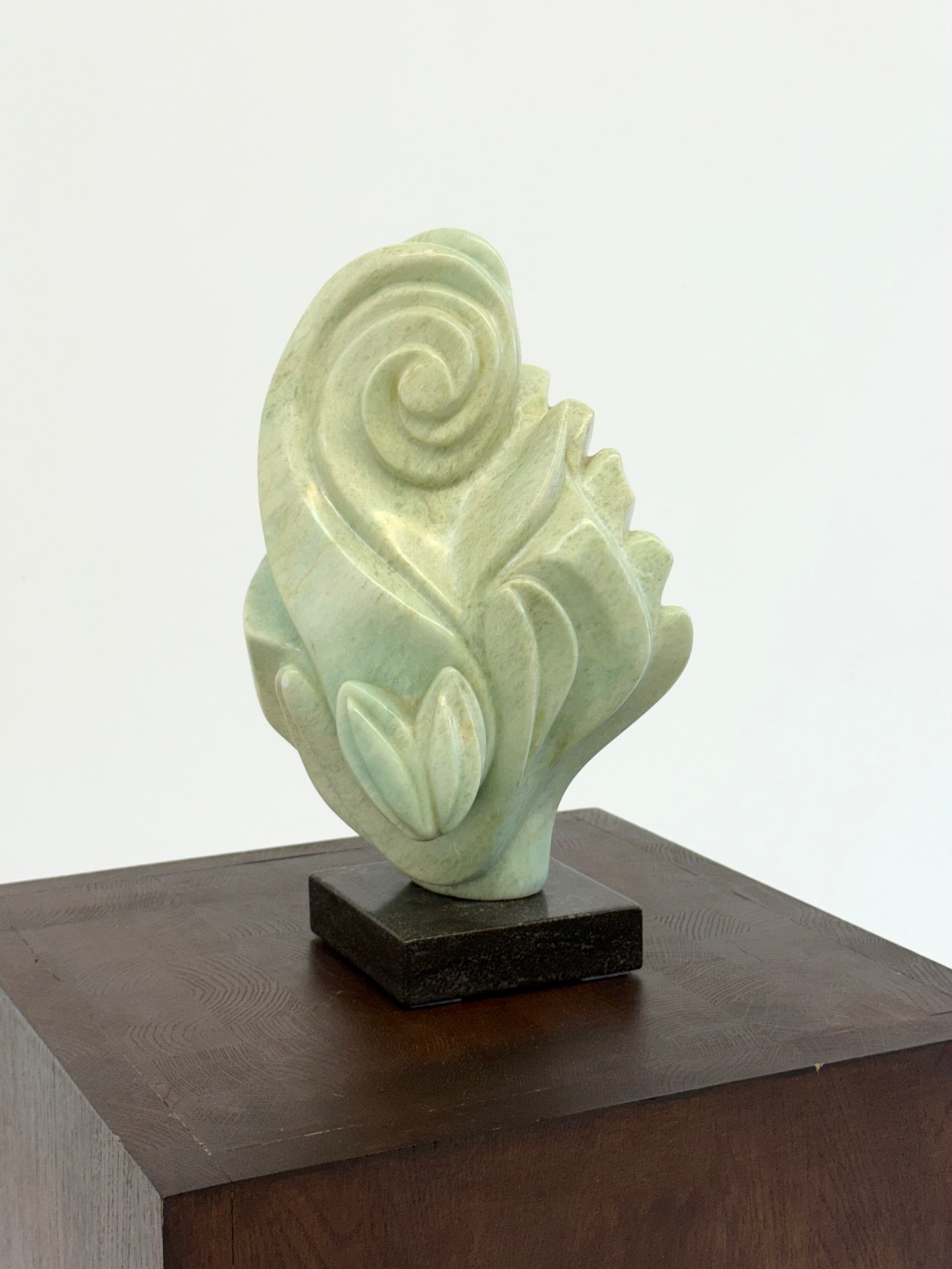 1980s_Freeform_Green_Stone_Sculpture_on_Marble_Base