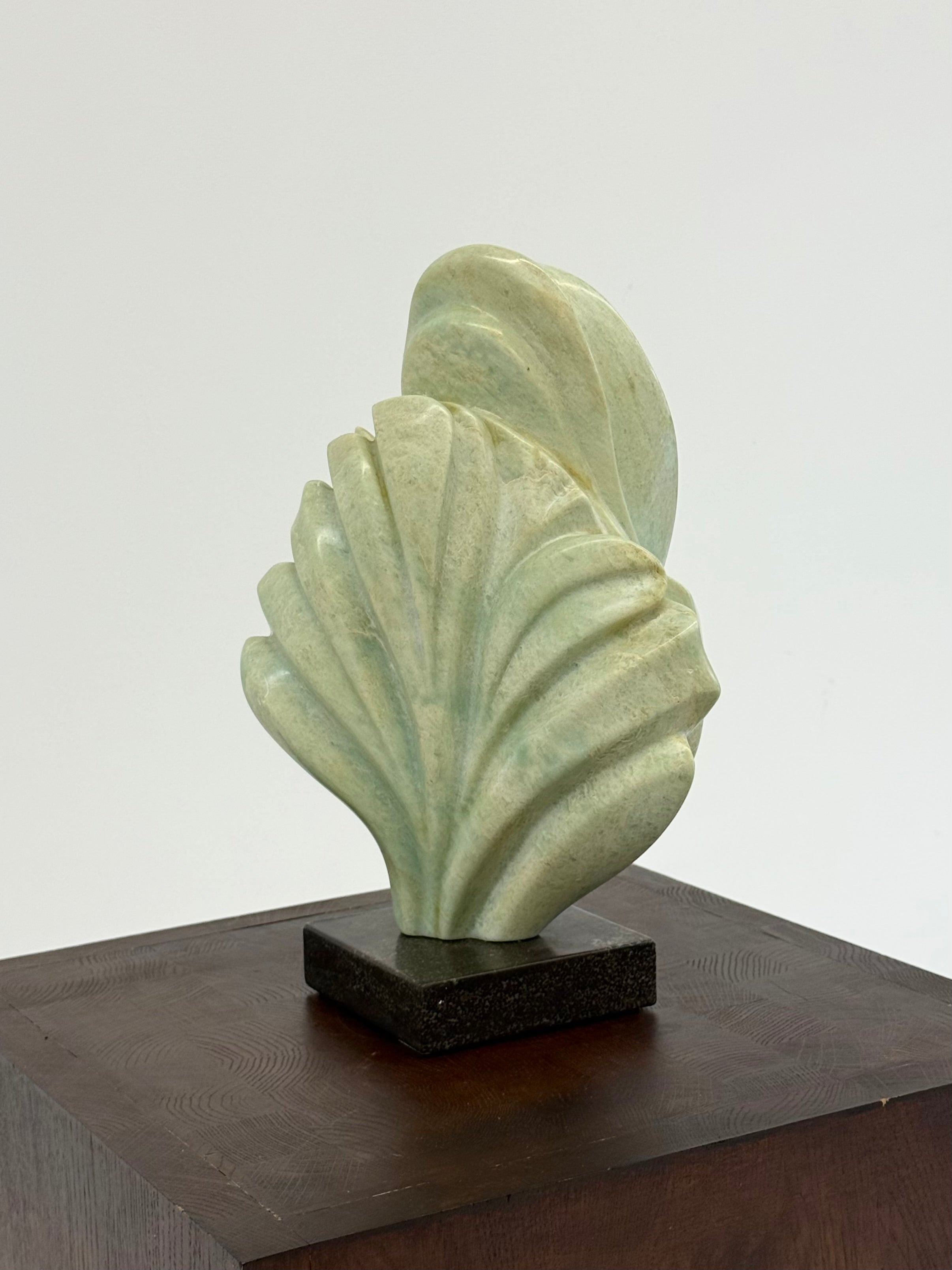 1980s_Freeform_Green_Stone_Sculpture_on_Marble_Base