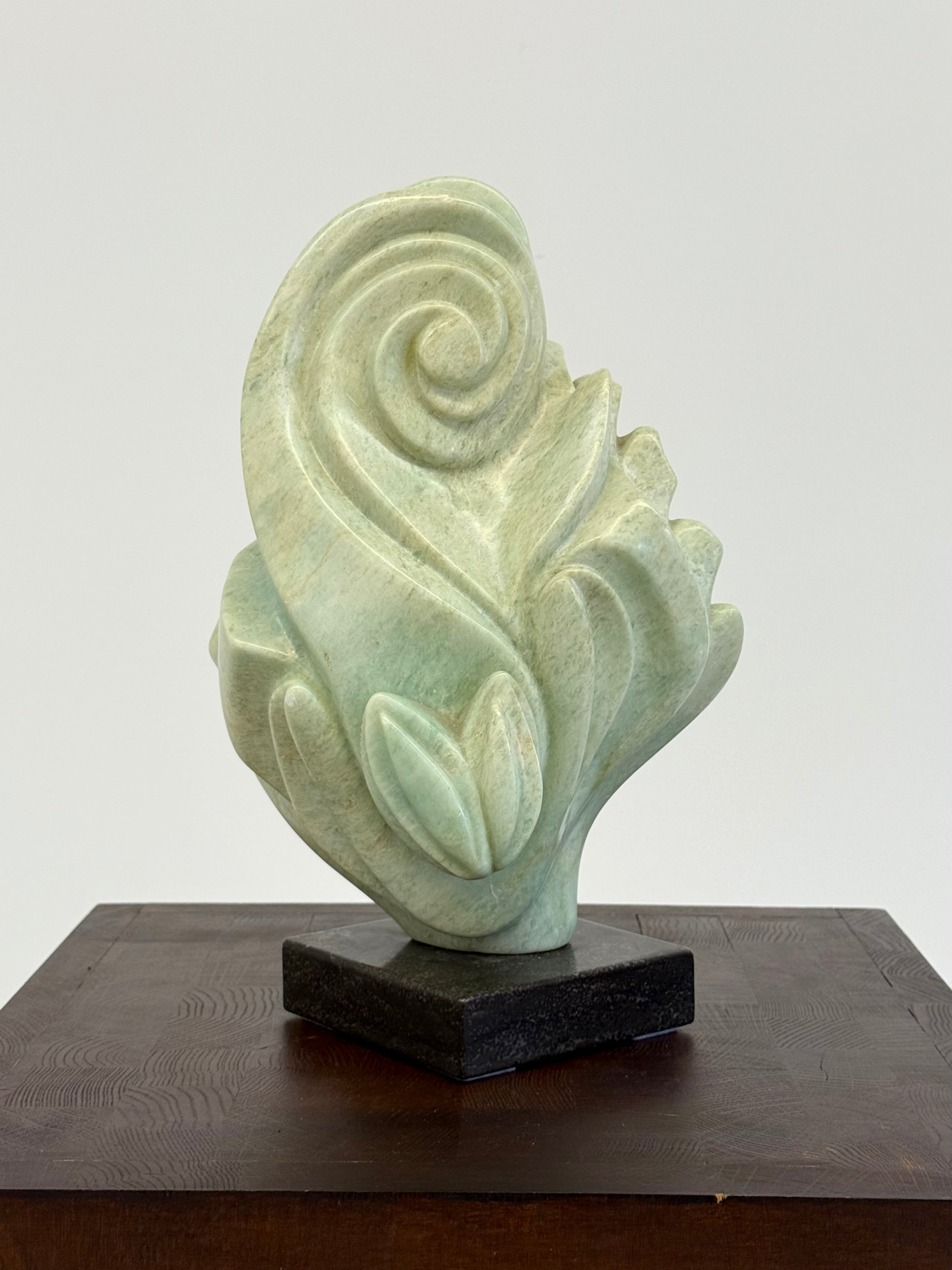 1980s_Freeform_Green_Stone_Sculpture_on_Marble_Base