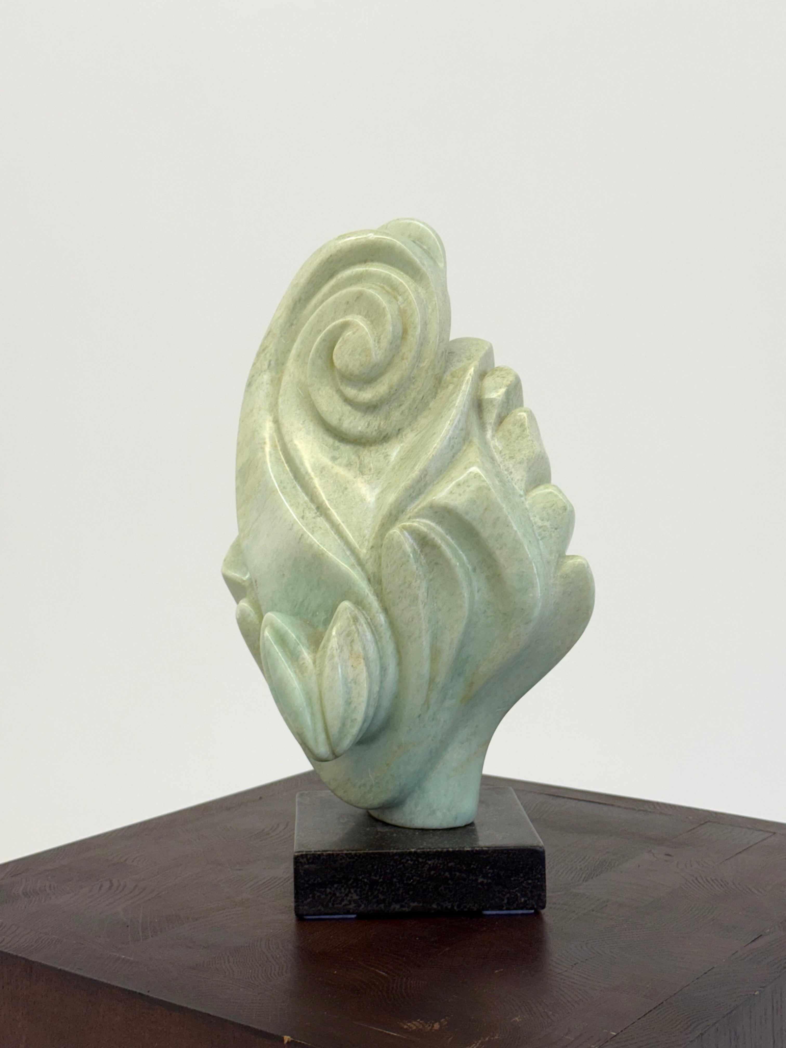 1980s_Freeform_Green_Stone_Sculpture_on_Marble_Base