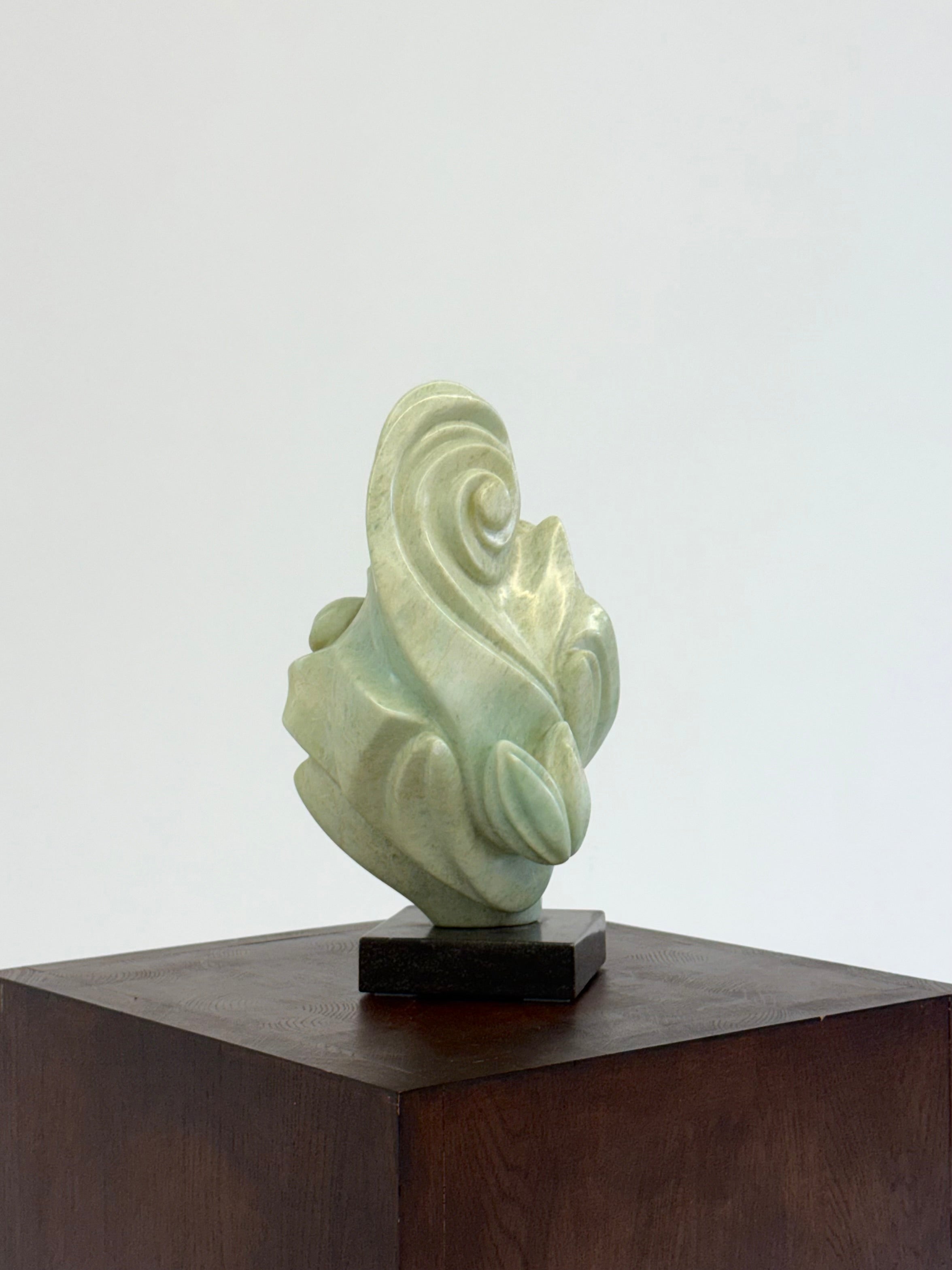 1980s_Freeform_Green_Stone_Sculpture_on_Marble_Base