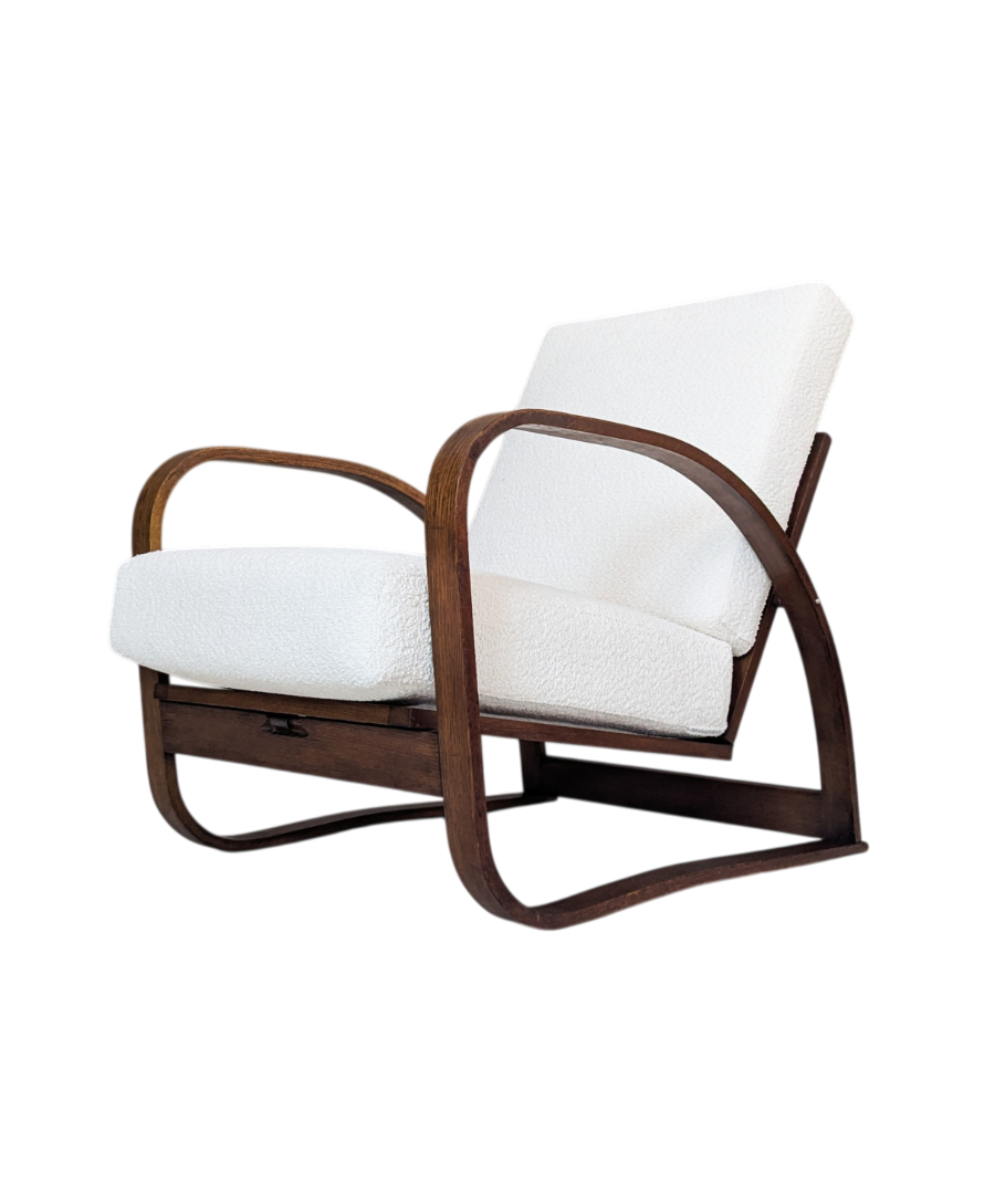 H_70_Adjustable_Lounge_Chair_by_Jindřich_Halabala_for_UP_Závody_in_Cream_Bouclé,_Czechoslovakia,_1930s