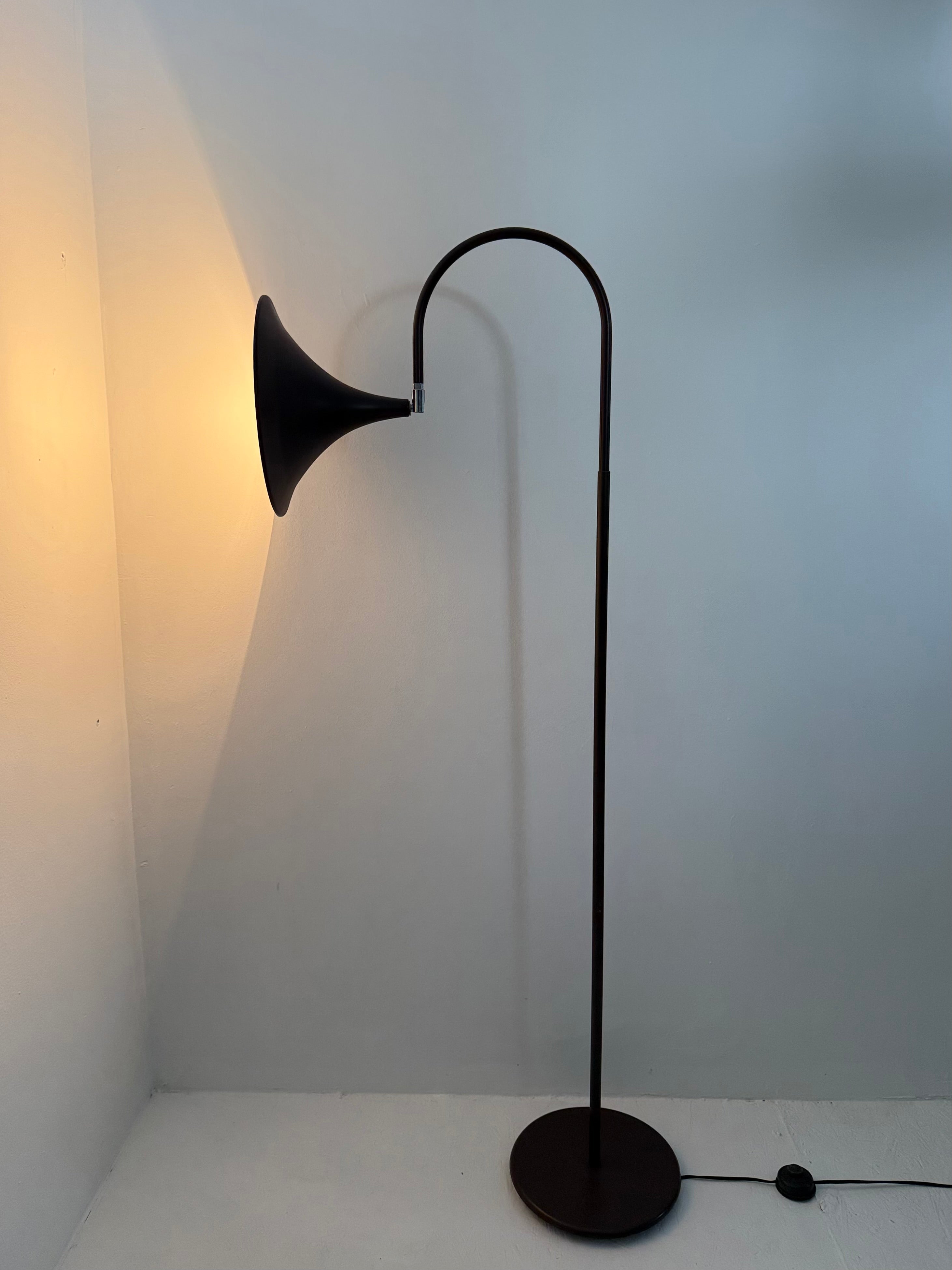 Hala_Zeist_“Trumpet”_Floor_Lamp_in_Brown_Metal,_Netherlands_1970s