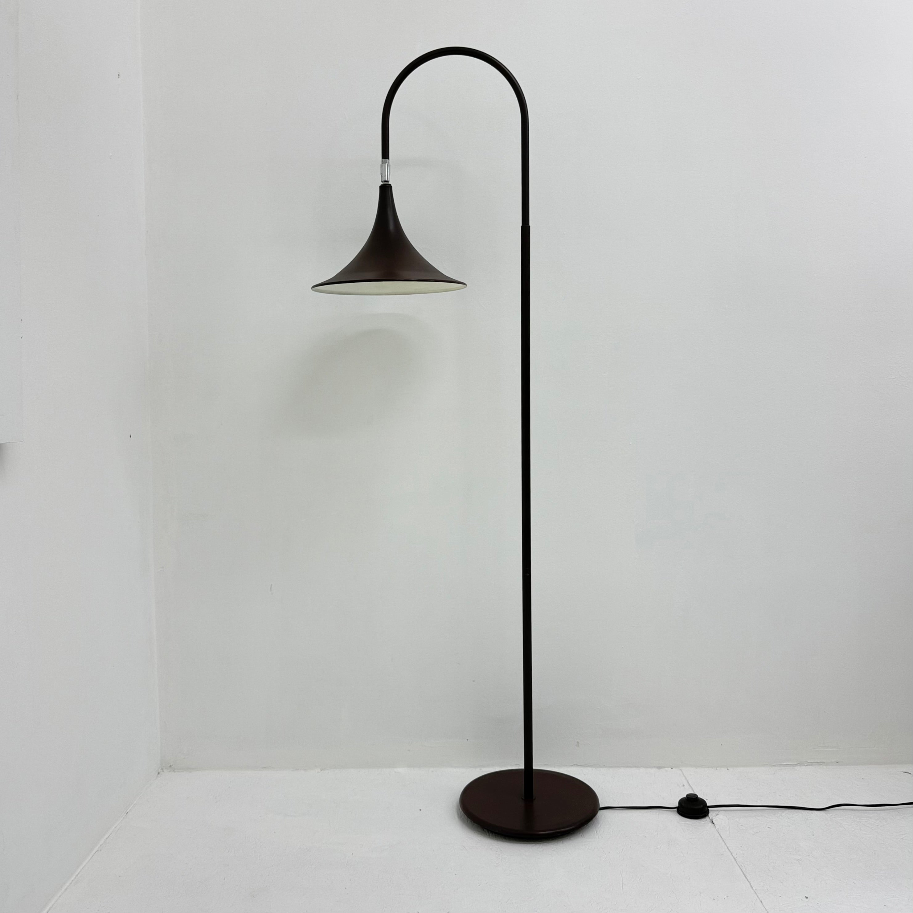 Hala_Zeist_“Trumpet”_Floor_Lamp_in_Brown_Metal,_Netherlands_1970s