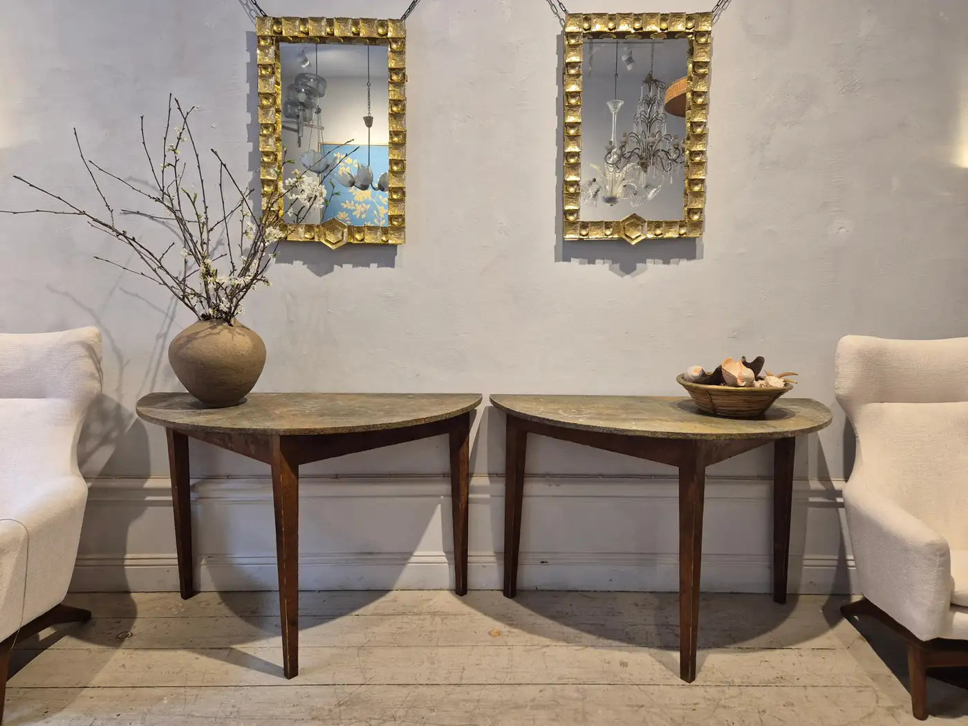 Set_of_2_Swedish_Allmoge_Demi_Lune_Tables_with_Marble_Tops,_Painted_Antique_Console_Tables,_1860s