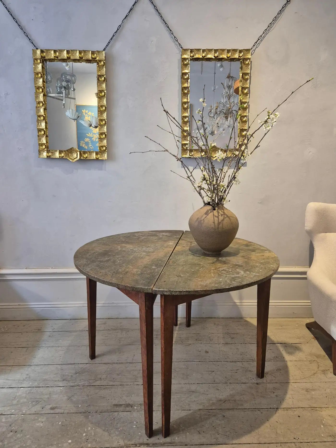 Set_of_2_Swedish_Allmoge_Demi_Lune_Tables_with_Marble_Tops,_Painted_Antique_Console_Tables,_1860s
