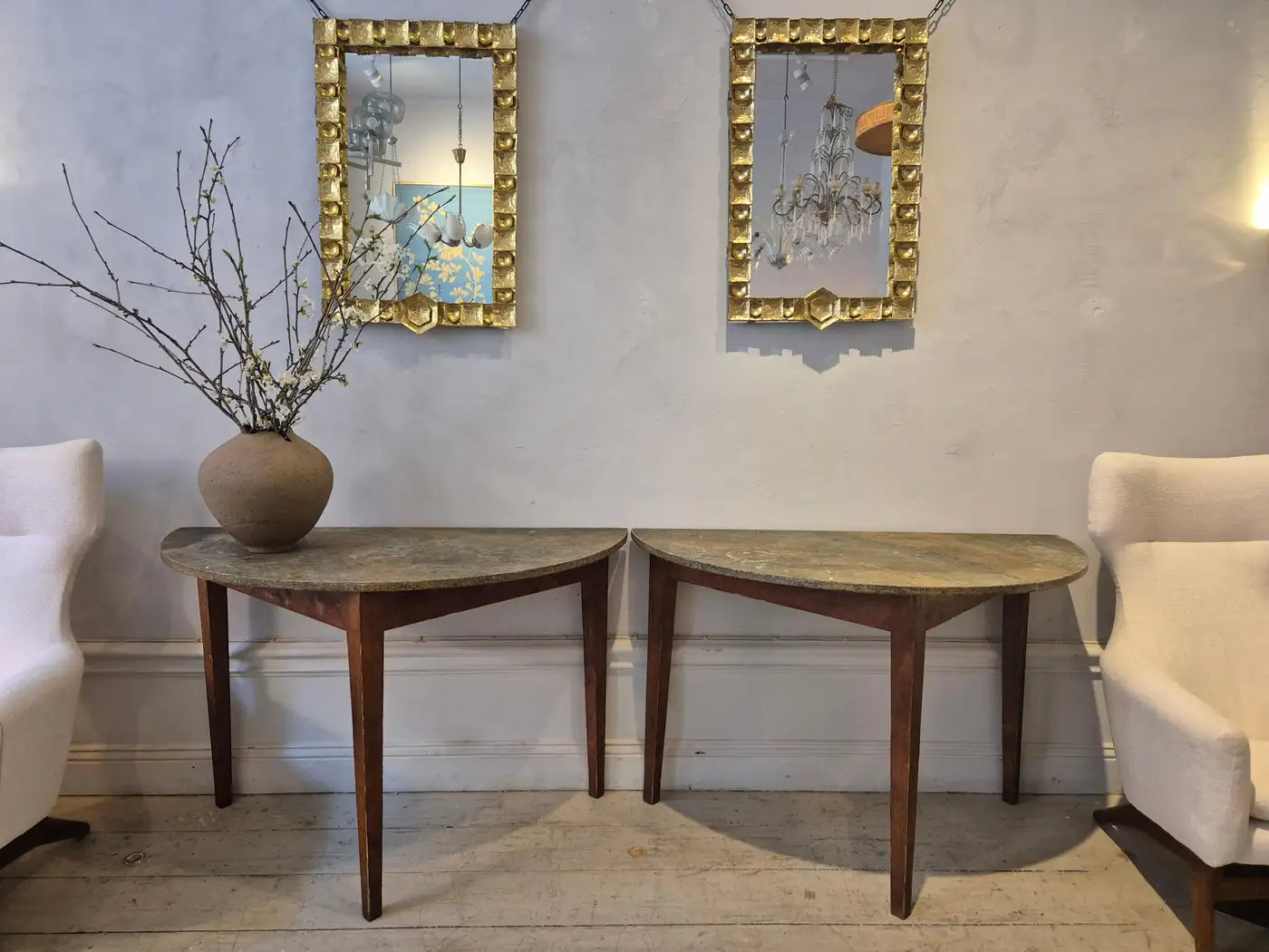 Set_of_2_Swedish_Allmoge_Demi_Lune_Tables_with_Marble_Tops,_Painted_Antique_Console_Tables,_1860s