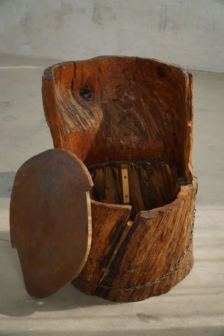 Hand_Carved_Stump_Chair_in_Pine_with_Storage,_Swedish_Modern,_Wabi_Sabi,_1900s