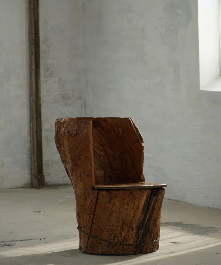 Hand_Carved_Stump_Chair_in_Pine_with_Storage,_Swedish_Modern,_Wabi_Sabi,_1900s