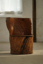 Hand_Carved_Stump_Chair_in_Pine_with_Storage,_Swedish_Modern,_Wabi_Sabi,_1900s