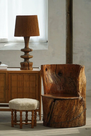 Hand_Carved_Stump_Chair_in_Pine_with_Storage,_Swedish_Modern,_Wabi_Sabi,_1900s