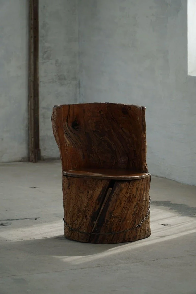 Hand_Carved_Stump_Chair_in_Pine_with_Storage,_Swedish_Modern,_Wabi_Sabi,_1900s