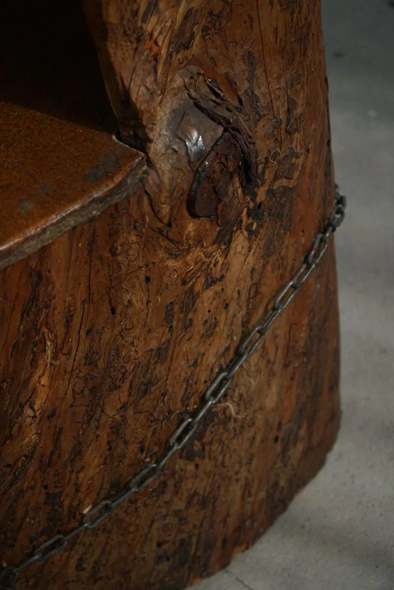 Hand_Carved_Stump_Chair_in_Pine_with_Storage,_Swedish_Modern,_Wabi_Sabi,_1900s