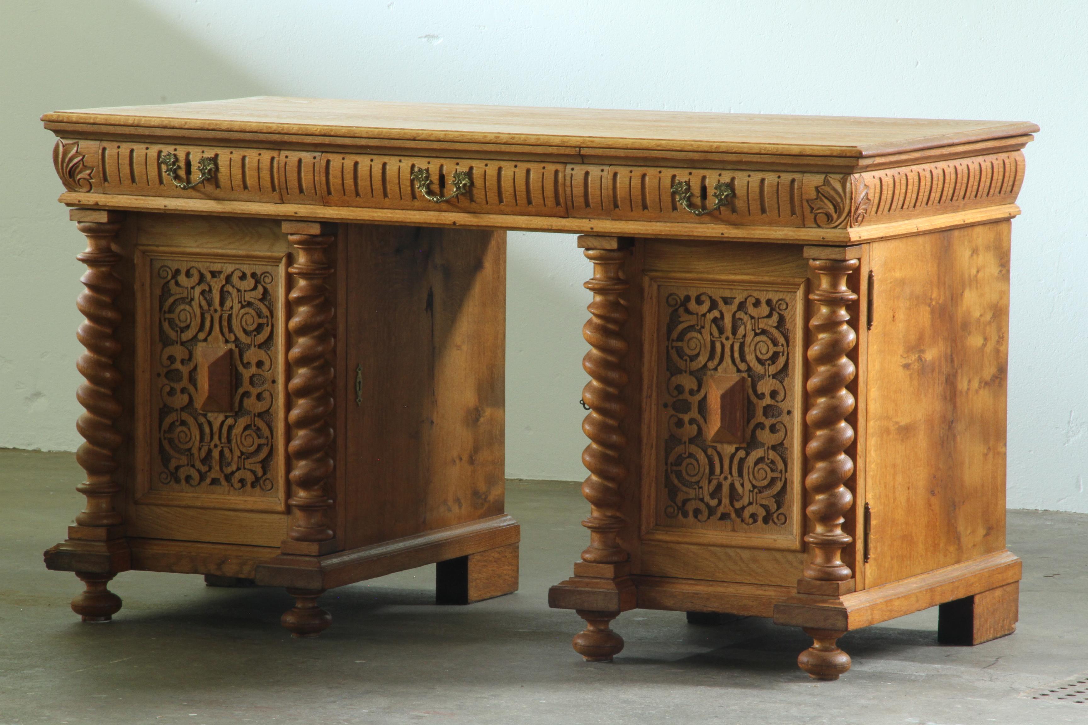 Unique_Danish_Cabinetmaker_Solid_Oak_Desk_with_Carved_Doors,_Denmark,_1960s