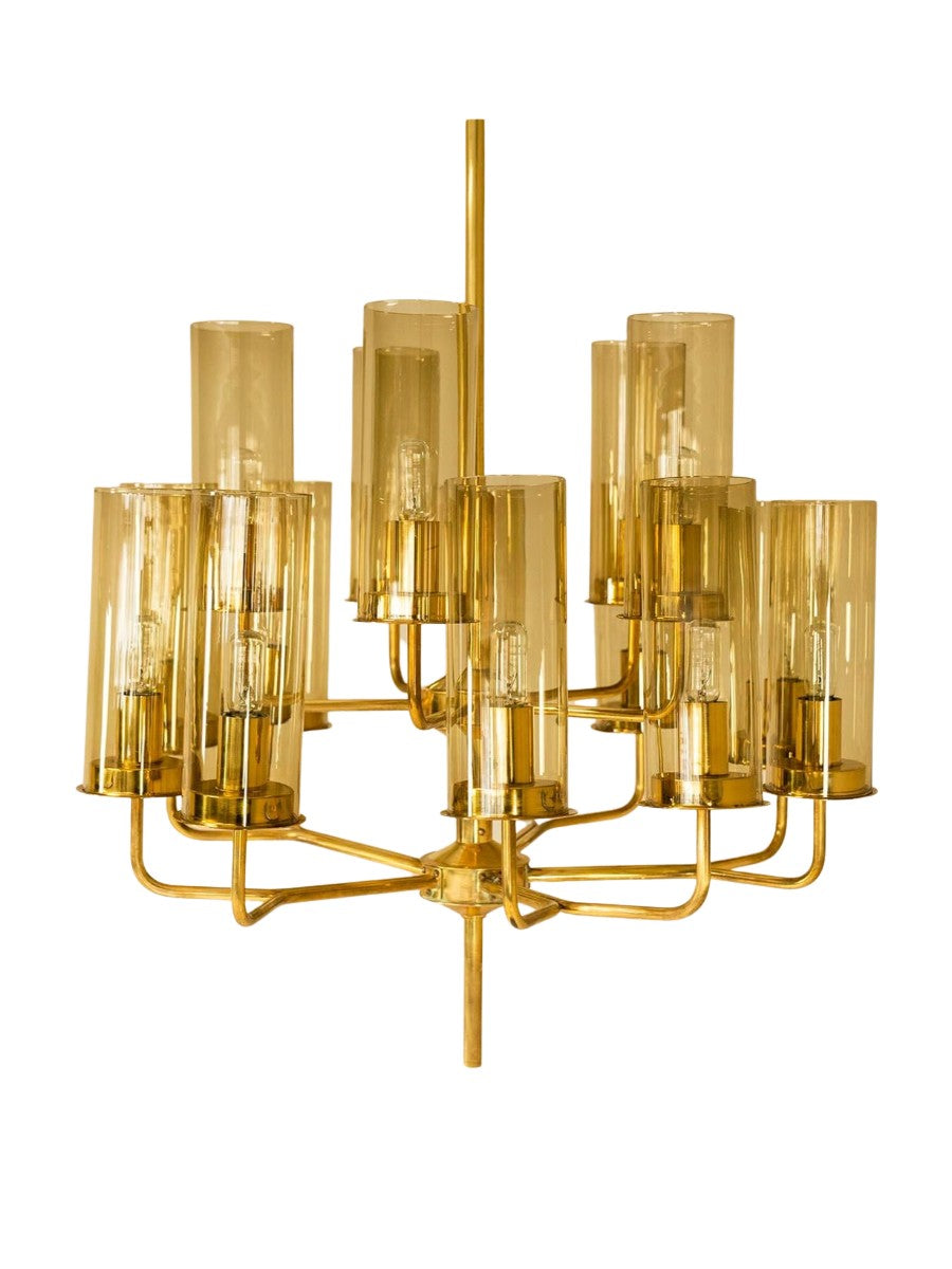 Hans_Agne_Jakobsson_Chandelier_Model_T434/15_in_Brass_and_Glass,_Sweden,_1960s