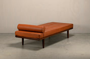 GE19_Teak_Daybed_by_Hans_J._Wegner_for_Getama,_Camel_Leather_Upholstery,_Denmark,_1960s