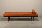 GE19_Teak_Daybed_by_Hans_J._Wegner_for_Getama,_Camel_Leather_Upholstery,_Denmark,_1960s