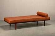 GE19_Teak_Daybed_by_Hans_J._Wegner_for_Getama,_Camel_Leather_Upholstery,_Denmark,_1960s