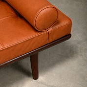 GE19_Teak_Daybed_by_Hans_J._Wegner_for_Getama,_Camel_Leather_Upholstery,_Denmark,_1960s
