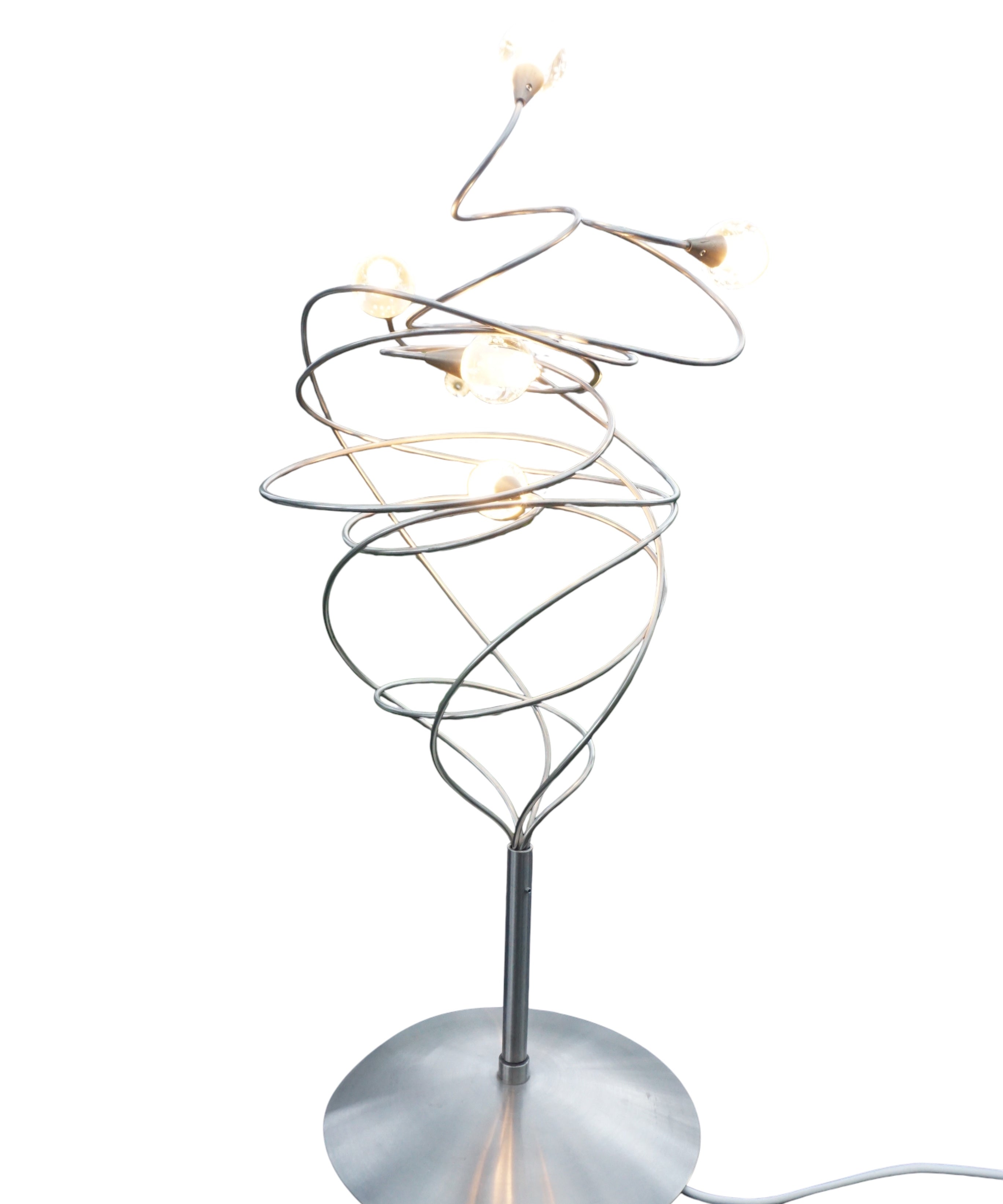 Twister_Table_Lamp_by_Harco_Loor_Design,_Sculptural_Stainless_Steel_and_Blown_Glass_Light,_Netherlands,_1980s