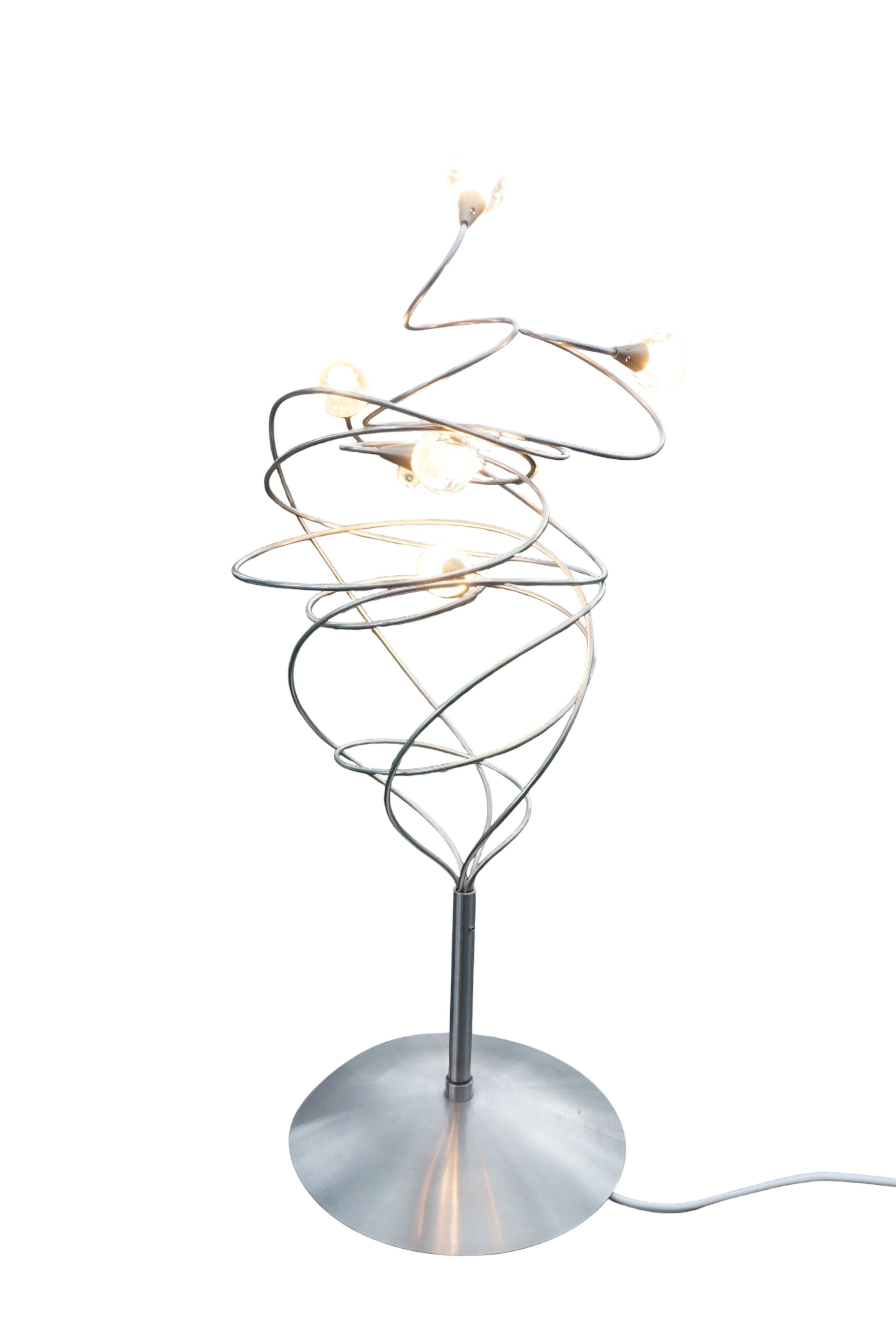 Twister_Table_Lamp_by_Harco_Loor_Design,_Sculptural_Stainless_Steel_and_Blown_Glass_Light,_Netherlands,_1980s