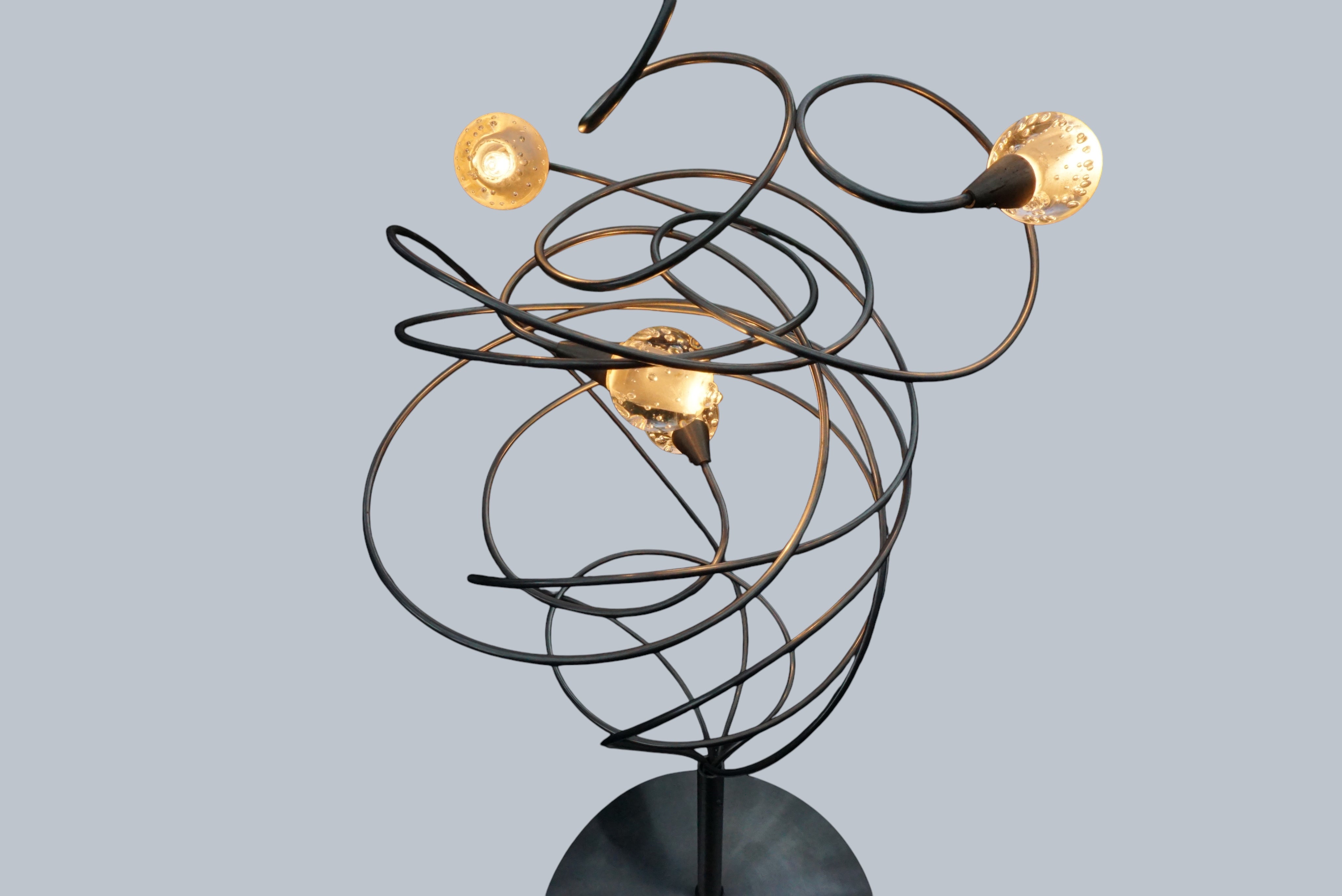 Twister_Table_Lamp_by_Harco_Loor_Design,_Sculptural_Stainless_Steel_and_Blown_Glass_Light,_Netherlands,_1980s