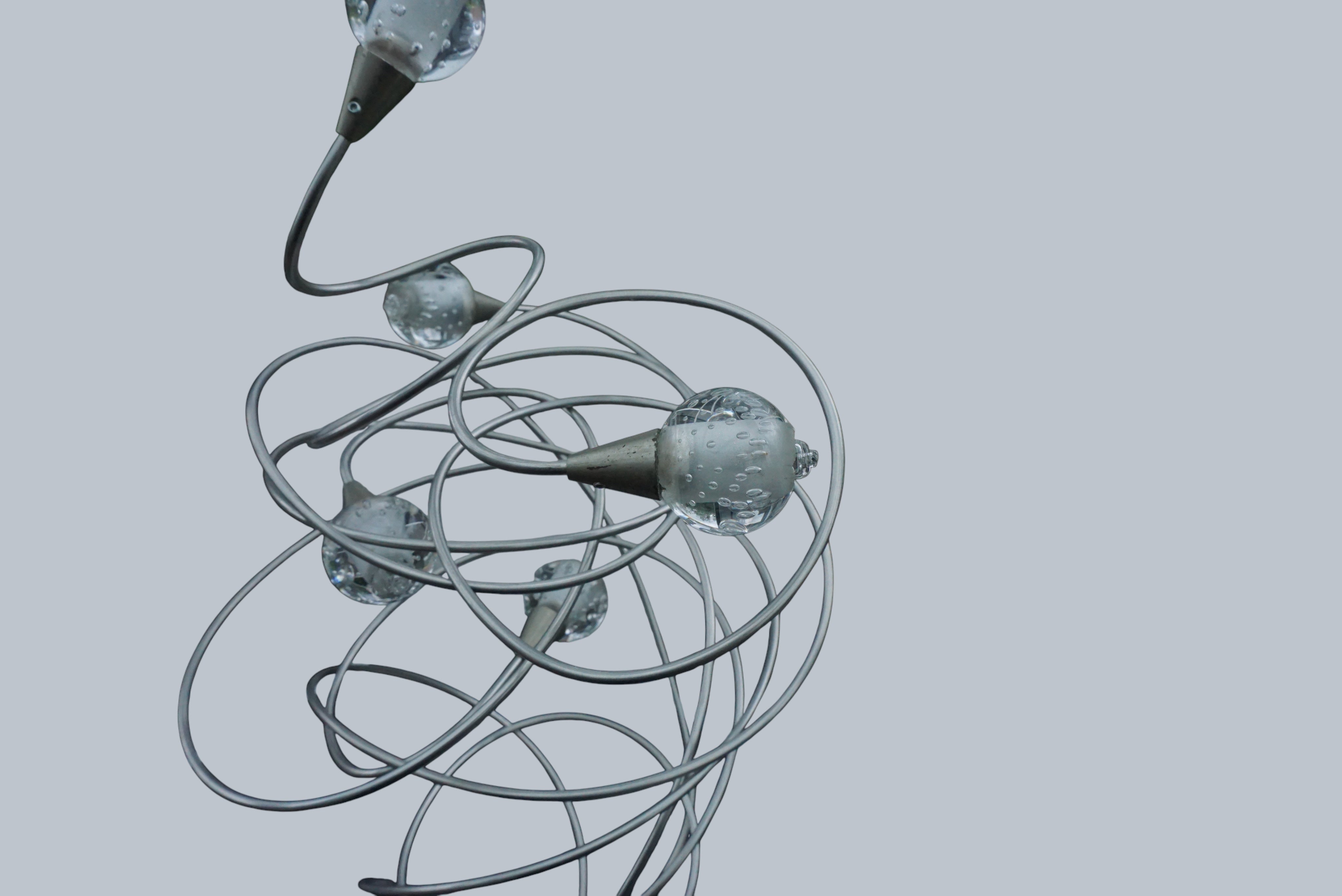 Twister_Table_Lamp_by_Harco_Loor_Design,_Sculptural_Stainless_Steel_and_Blown_Glass_Light,_Netherlands,_1980s