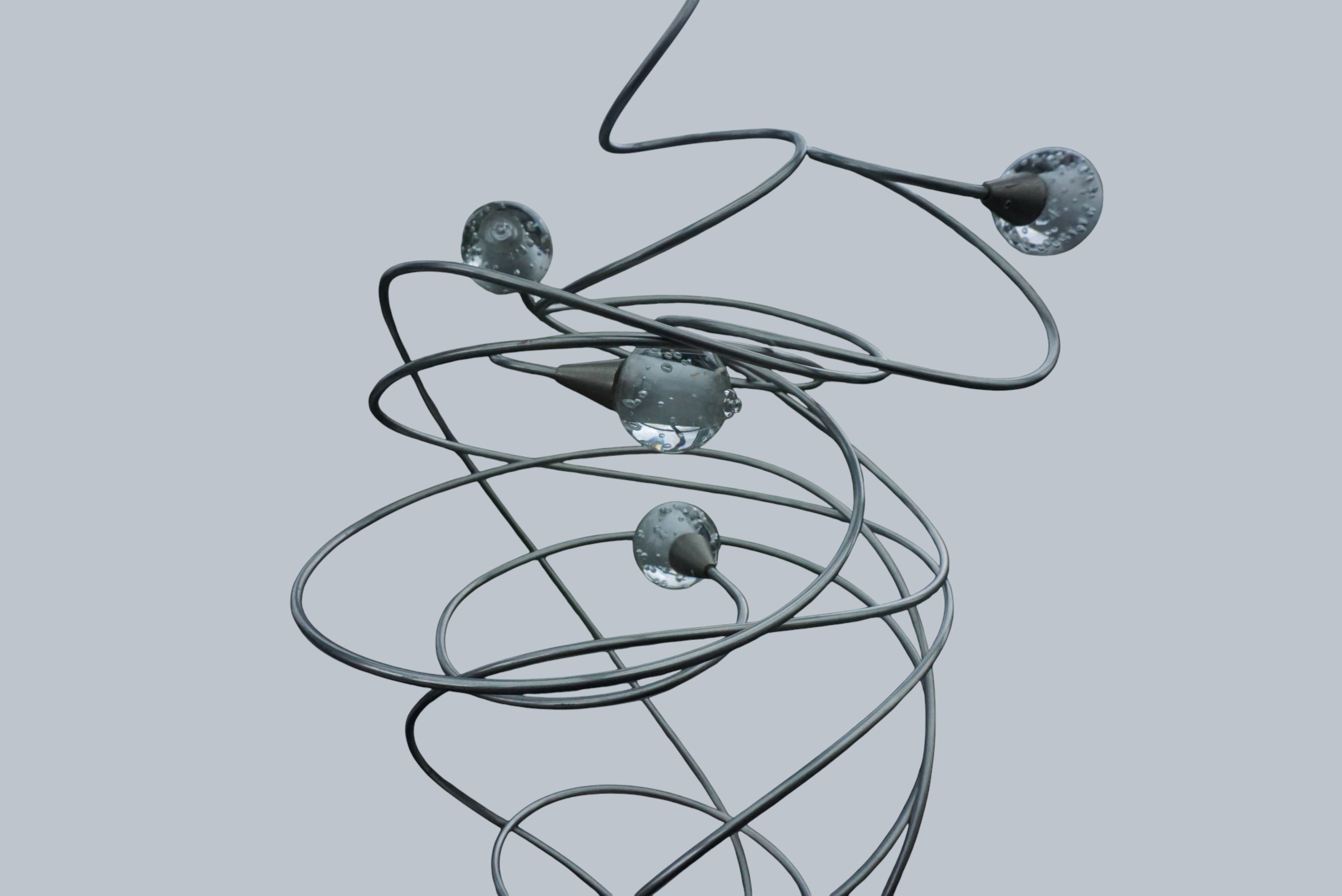 Twister_Table_Lamp_by_Harco_Loor_Design,_Sculptural_Stainless_Steel_and_Blown_Glass_Light,_Netherlands,_1980s