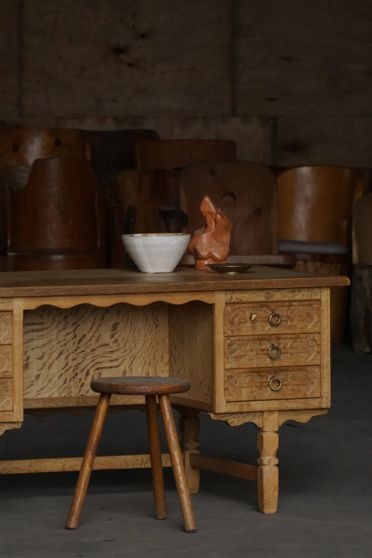 Henning_Kjærnulf_Freestanding_Oak_Desk,_Danish_Mid_Century_Modern,_1950s