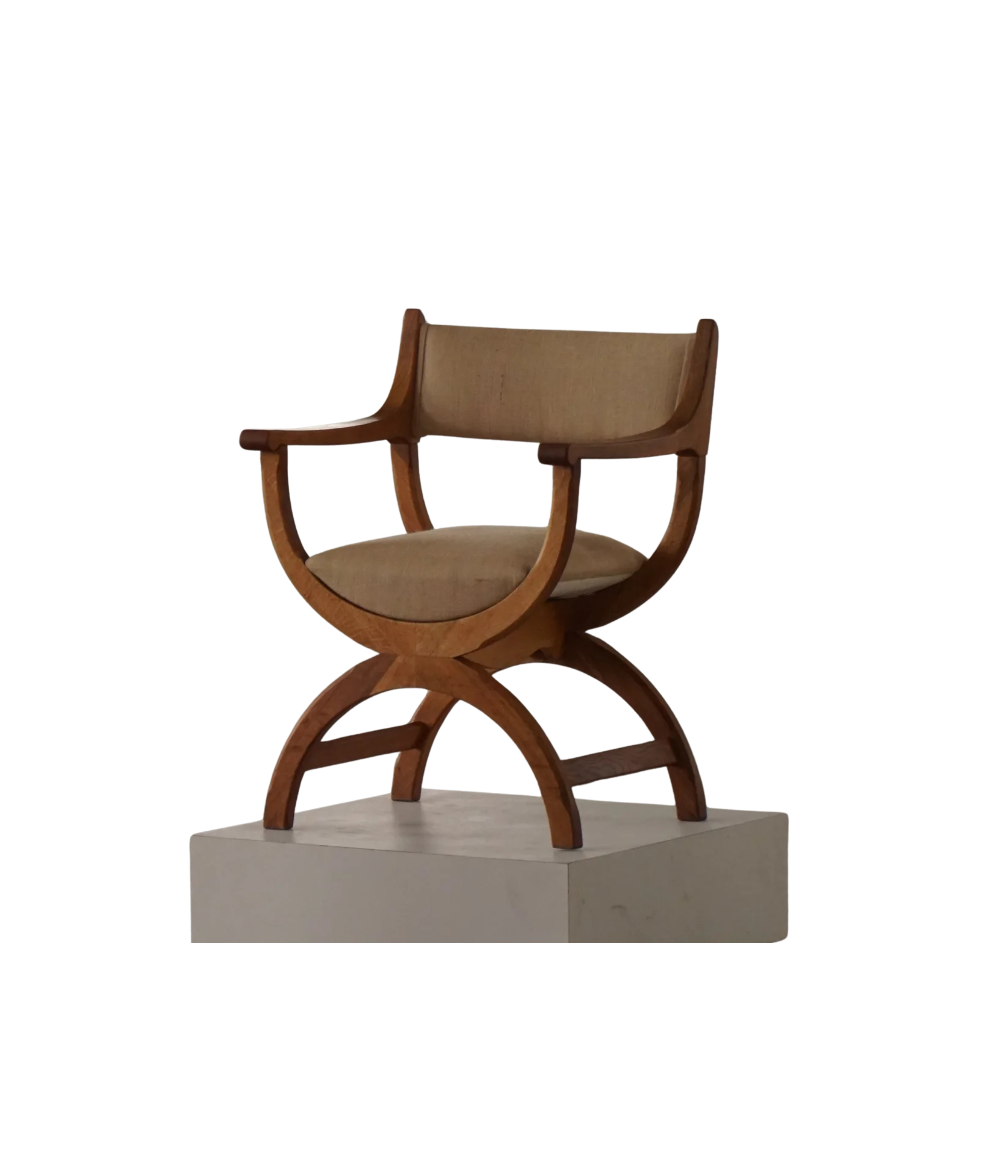 Henning_Kjærnulf_‘Kurul’_Armchair_in_Oak_and_Hessian,_Danish_Modern_Design