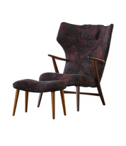 Henry_Hans_Schubell,_Wingback_Lounge_Chair_&_Stool_in_Teak,_Reupholstered,_1950s