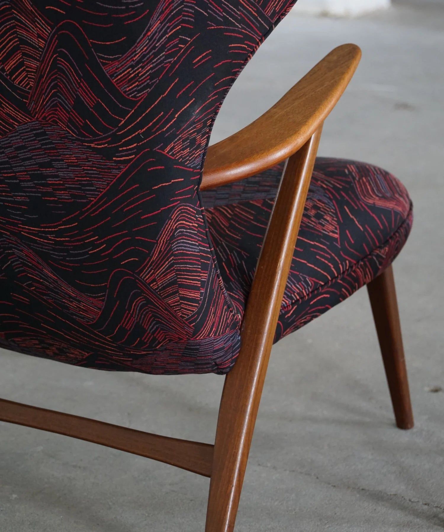 Henry_Hans_Schubell,_Wingback_Lounge_Chair_&_Stool_in_Teak,_Reupholstered,_1950s