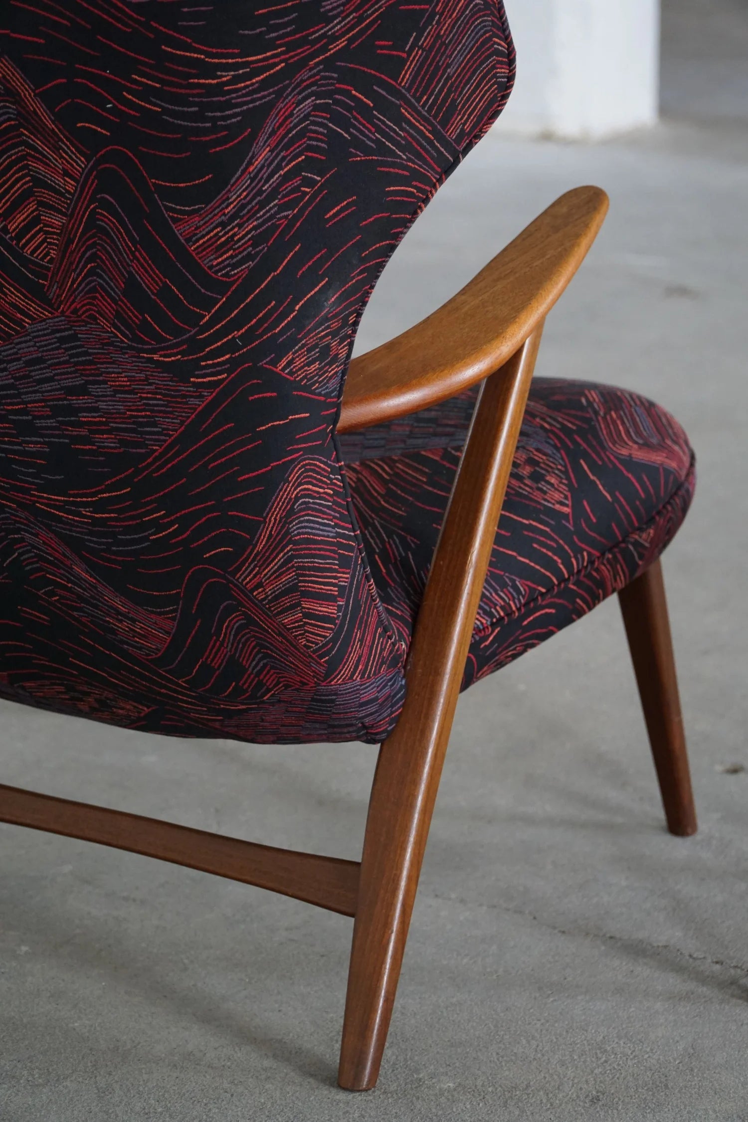 Henry_Hans_Schubell,_Wingback_Lounge_Chair_&_Stool_in_Teak,_Reupholstered,_1950s