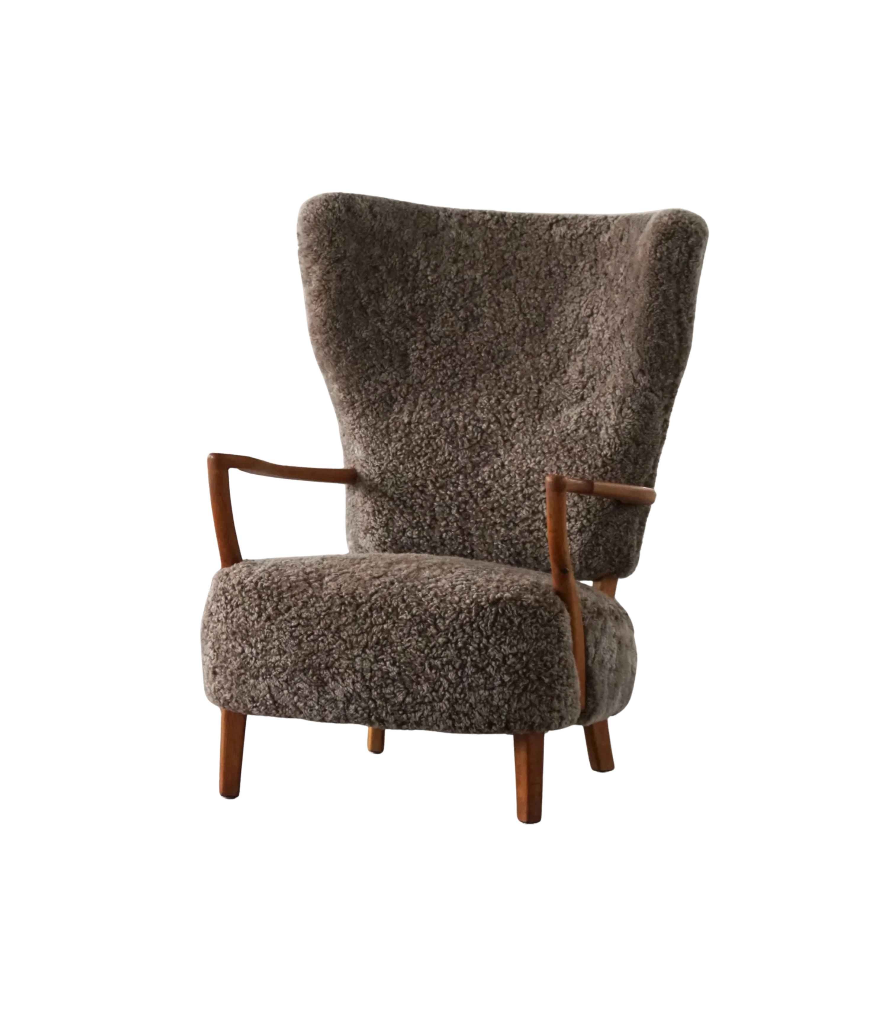 High_Back_Lounge_Chair_in_Oak_and_Lambswool,_Scandinavian_Modern_Style
